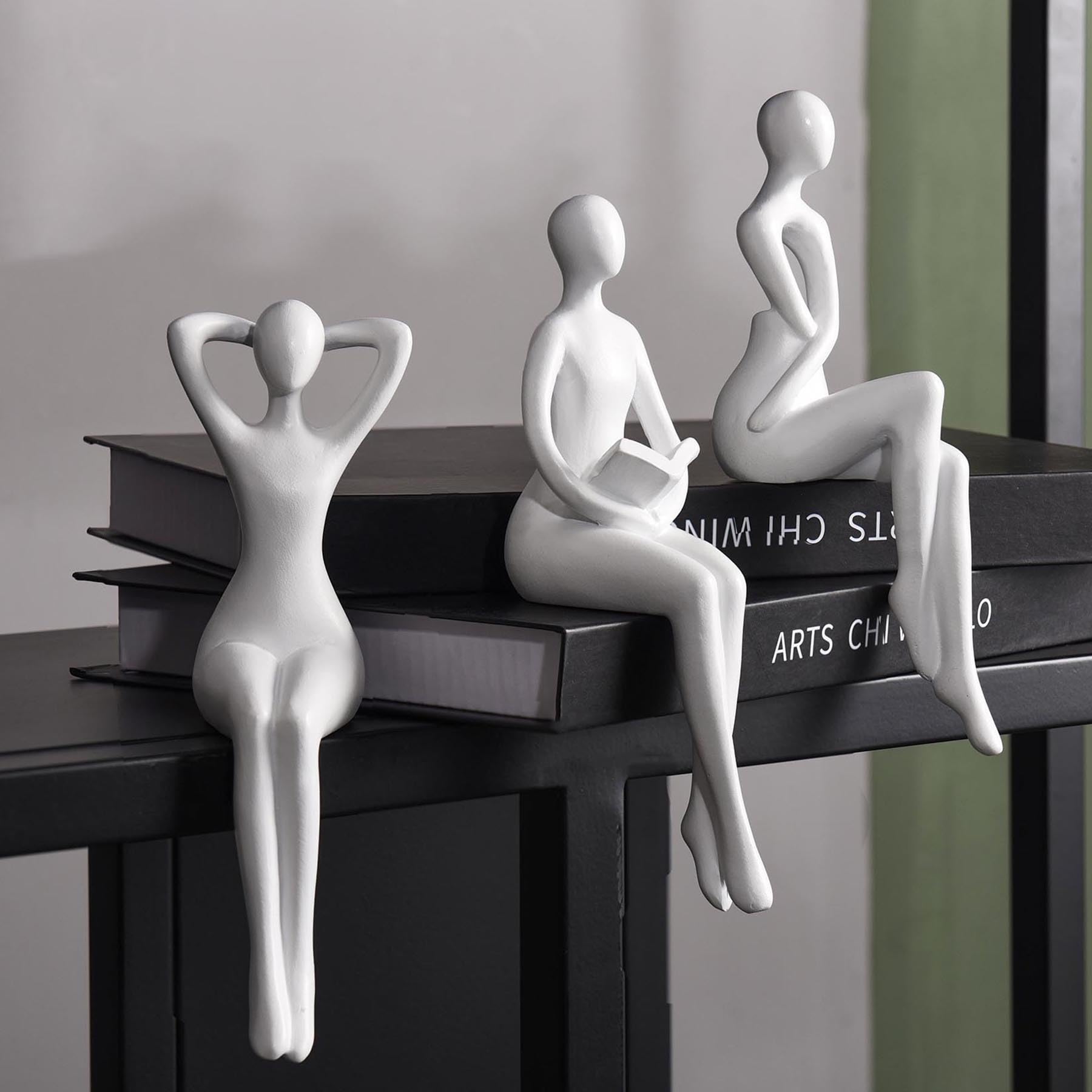 Quoowiit Gold Decor Thinker Statue Decor Book Shelf Decor, Abstract Statue Ornament Office Decor Modern Home Decor Decorations for Living Room Collectable Figurines Coffee Table Decor 3 Piece