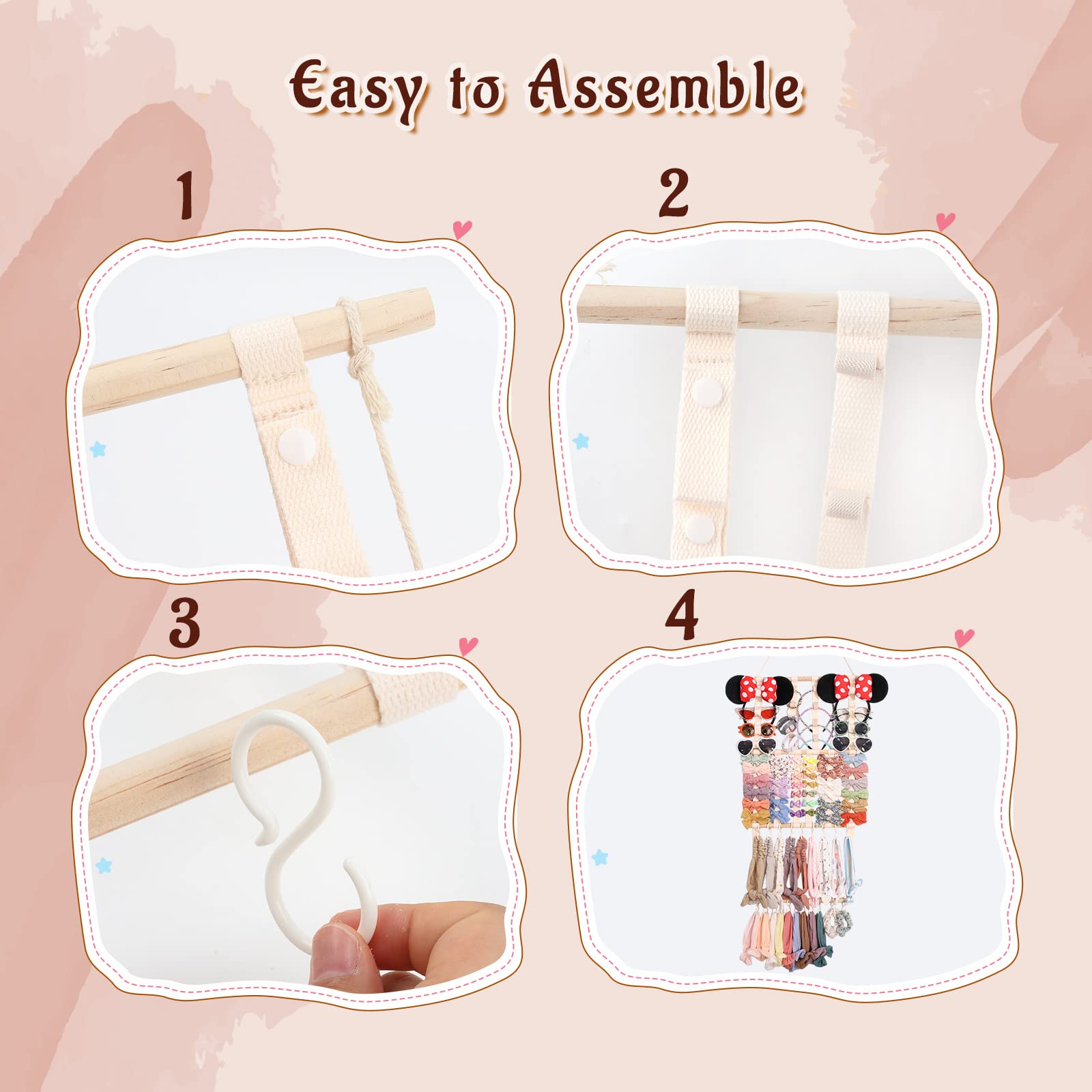 POVETIRE Headband Holder Hair Bows Organizer for Girls, Baby Headbands Hair Accessories Organizer Storage Wall Hanging Decor for Toddler Girls Room