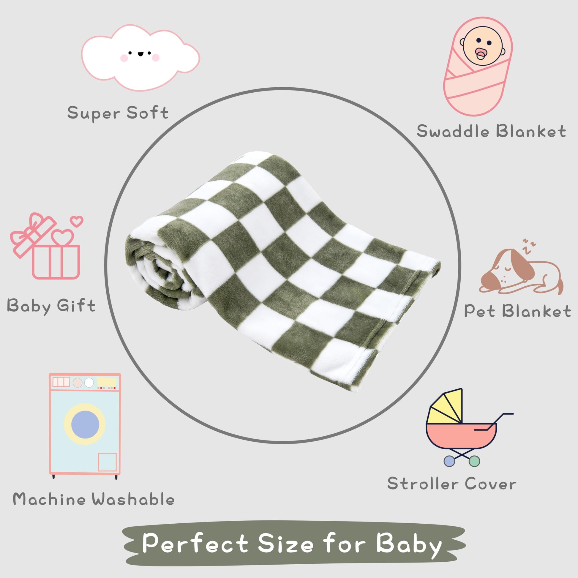 Yurhap Checkered Baby Blanket Fleece Baby Blankets Neutral for Boys Girls, Super Soft Warm Lightweight Infant Toddler Newborn Receiving Blankets for Crib Stroller, 30''x40'', Khaki