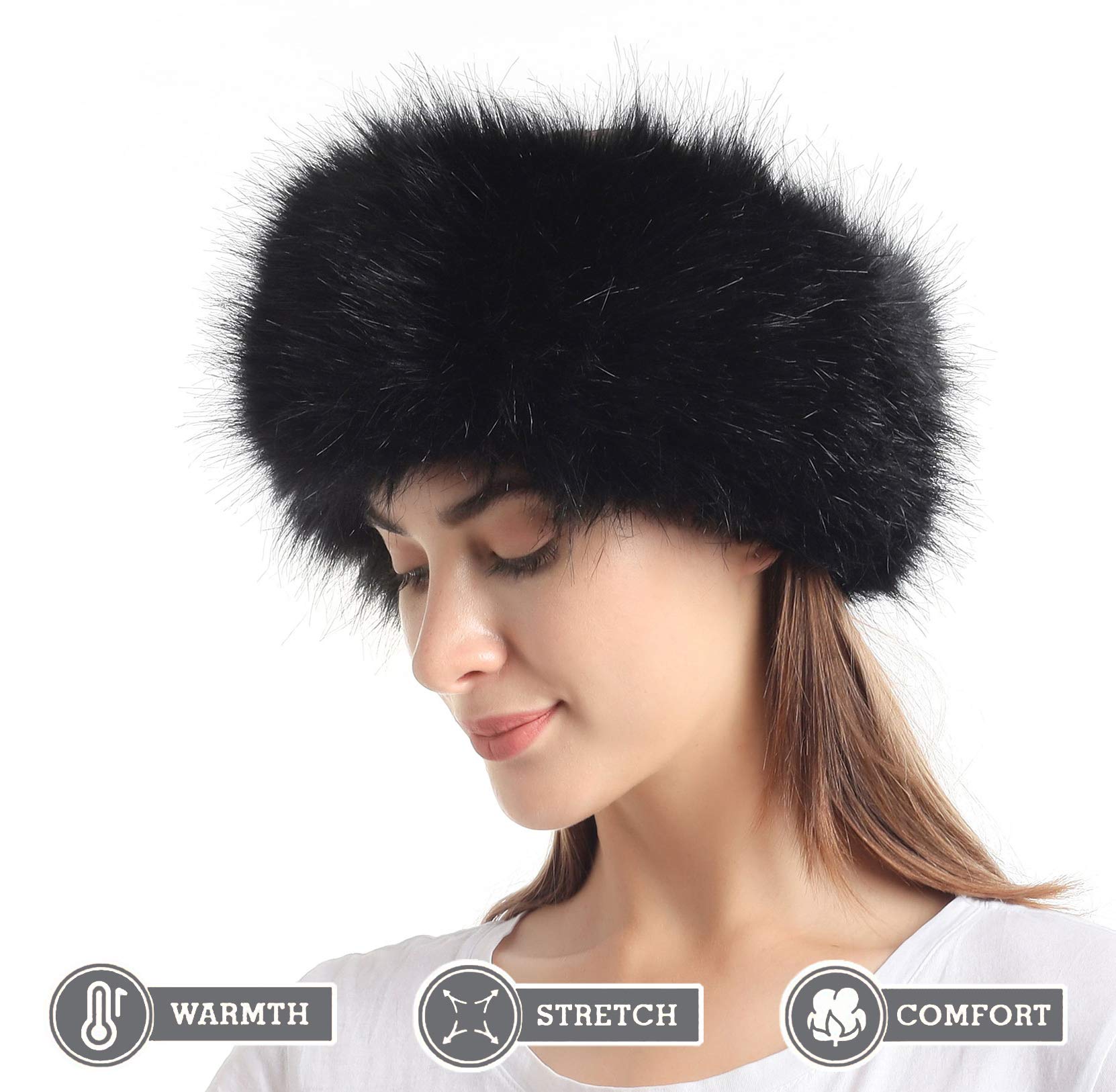 LA CARRIE Faux Fur Headband with Stretch Women's Winter Earwarmer Earmuff