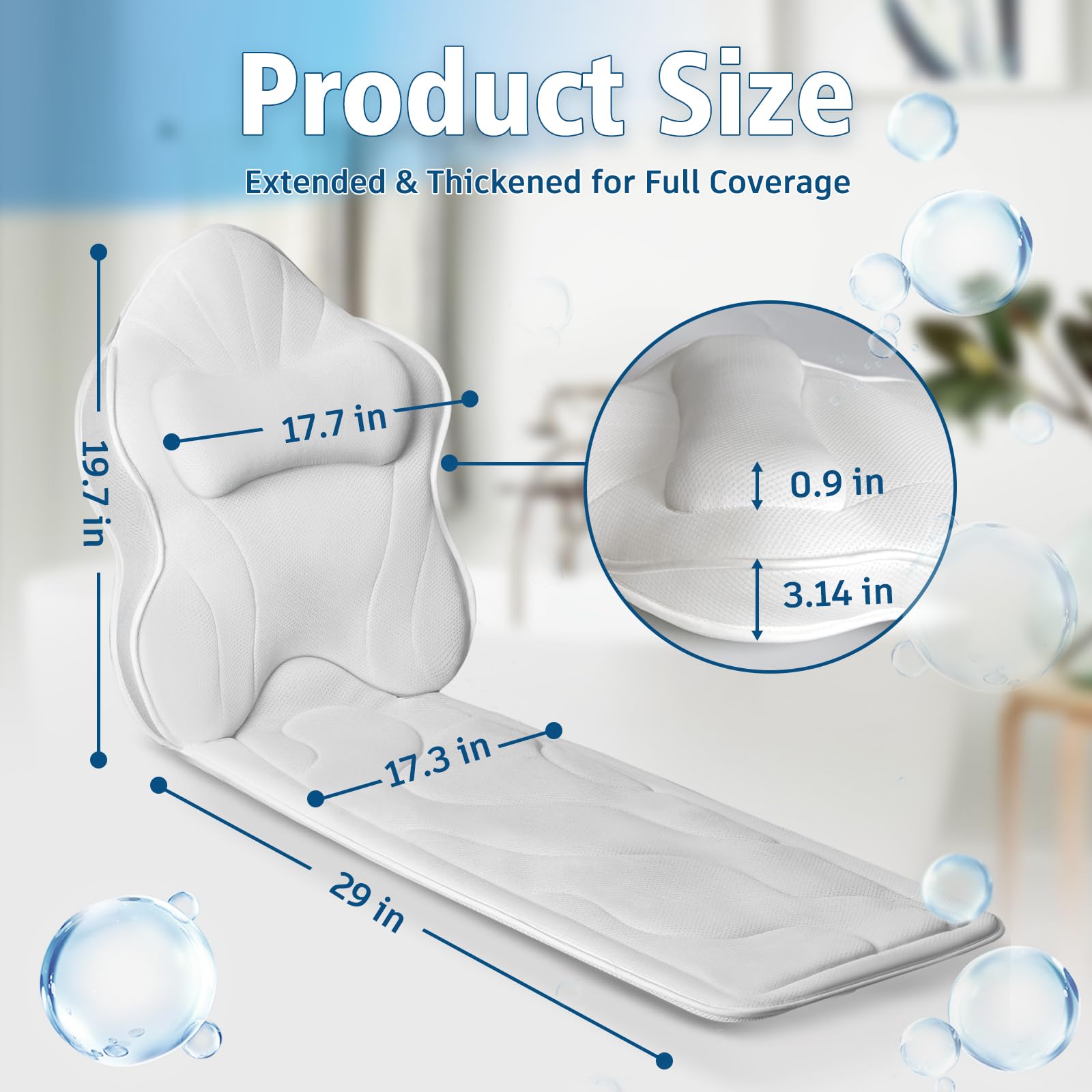 Luxury Thick Full Body Bath Pillows Mat & Cushion for Bathtub Headrest Neck Shoulder Support Comfort Relaxation Spa Accessories Perfect for a Spa Soak in Bathtub (Gray)