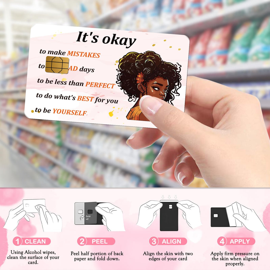 Credit Card Skin Stickers - 4 Pcs Black Women Debit Card Skin Stickers Cover Set, Affirmative Inspirational Black Girl Waterproof Removable Decals for DIY Transportation Cards