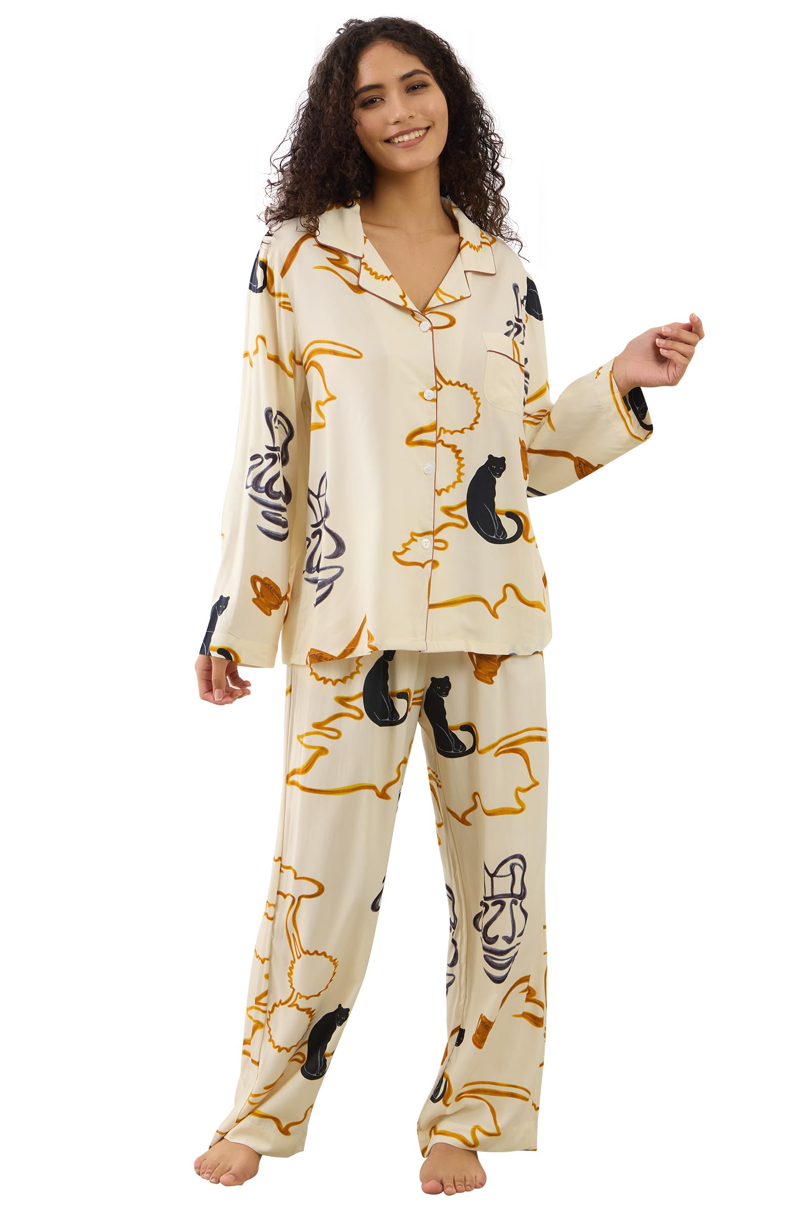 Womens Pajamas Set 2 Piece Long Sleeve Sleepwear Button Down Pjs Lounge Set Nightwear with Pockets