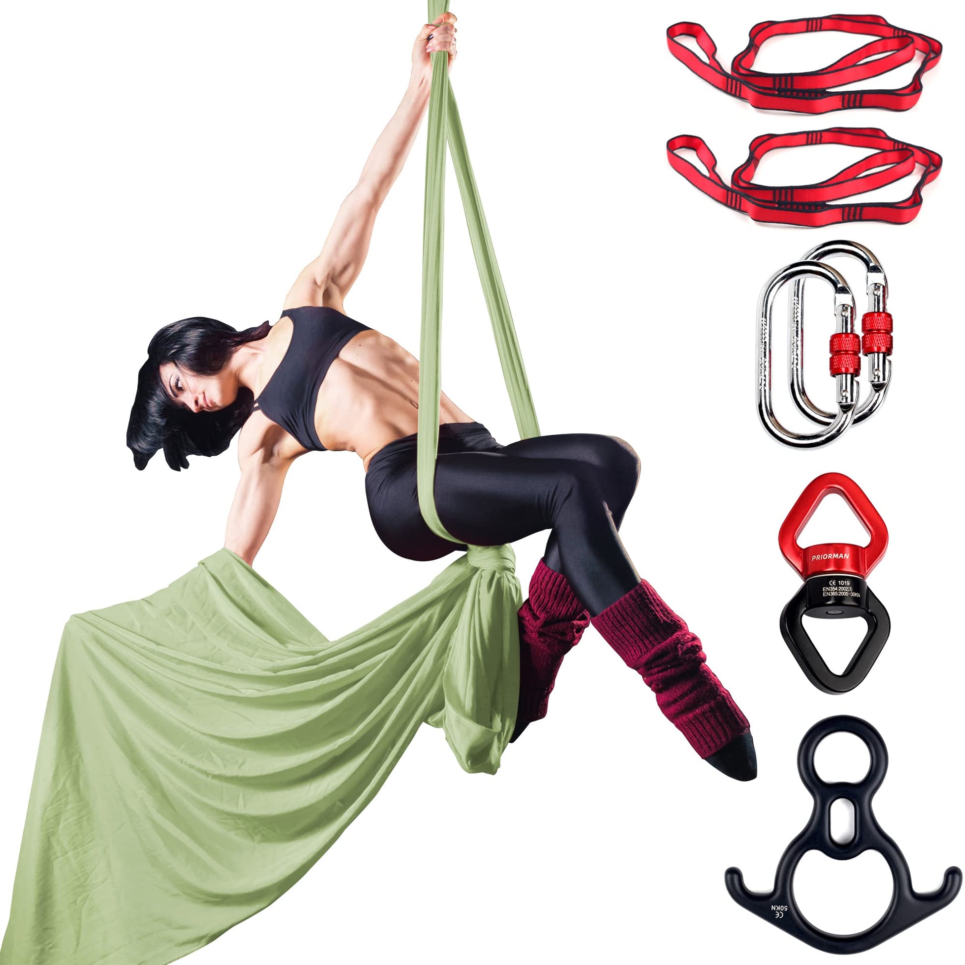 Aerial Silks Set, Premium Ariel Yoga Hammock 9 Yards Aerial Silk, Low-Stretch Fabric, Yoga Starter Kit for Home, Aerial Rig for All Skill Levels - All Hardware Included