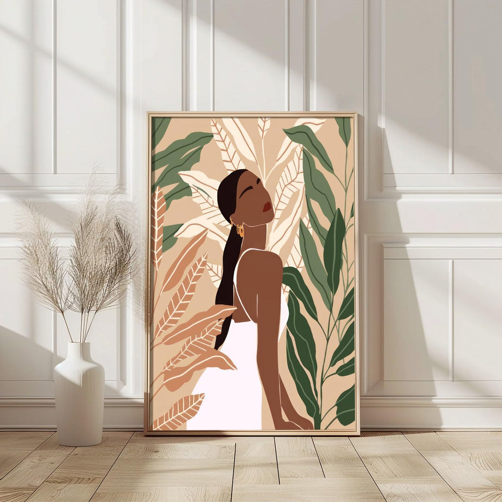 Framed Black Girl Wall Art Set of 3, Black Woman with Floral Pictures Wall Decor Paintings, Fashion African American Female Canvas Prints Home Decor for Living Room Bedroom Office 16x24 inch