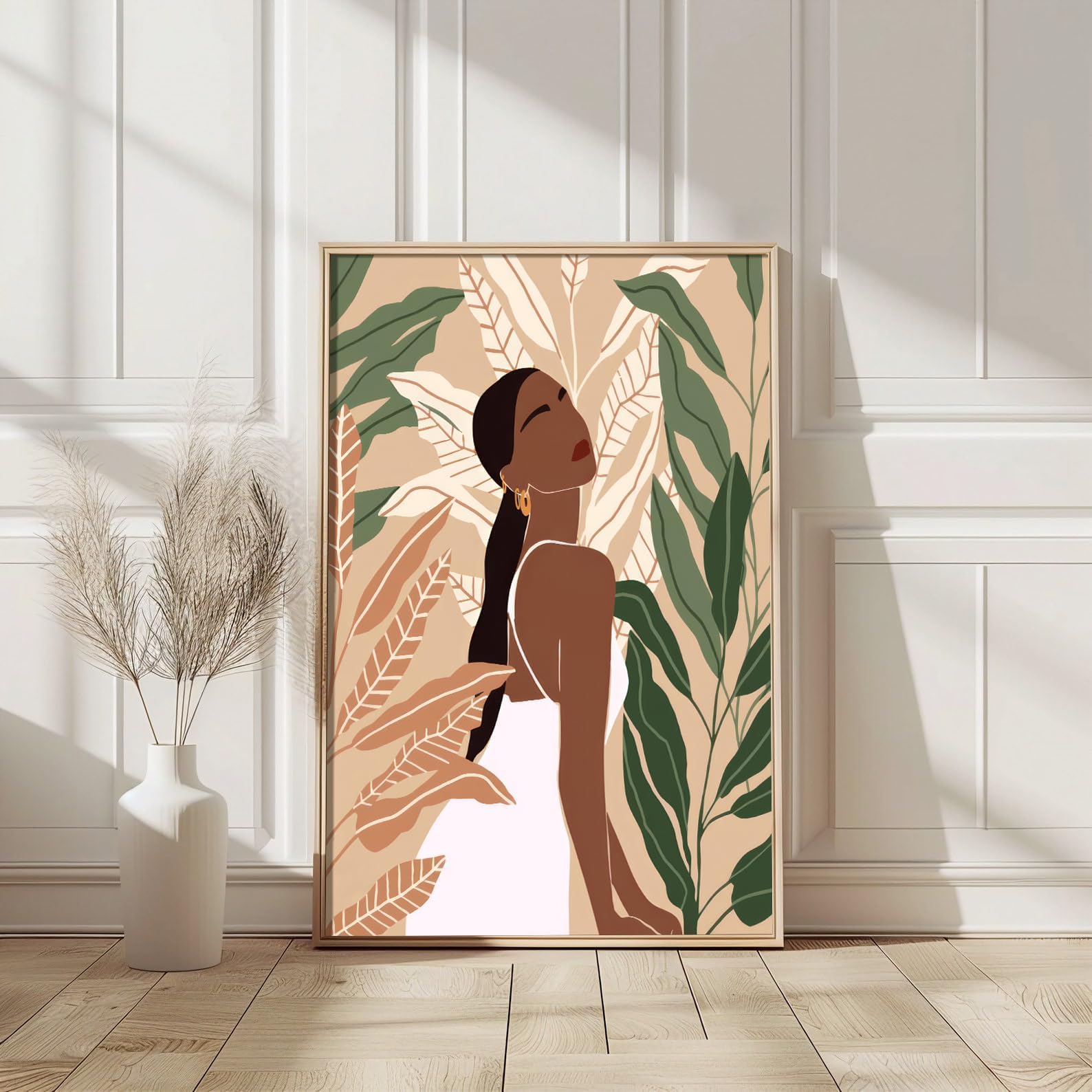 Framed Black Girl Wall Art Set of 3, Black Woman with Floral Pictures Wall Decor Paintings, Fashion African American Female Canvas Prints Home Decor for Living Room Bedroom Office 16x24 inch