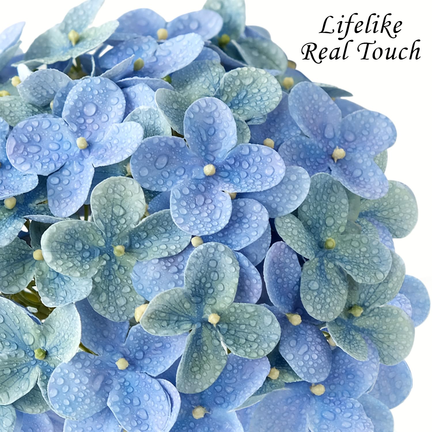 Light Blue Hydrangea Artificial Flowers,4Pcs 20" Real Touch Lifelike Silk Artificial Hydrangeas, Full Fake Flowers for Bouquet Table Centerpieces Spring Wedding Indoor Home