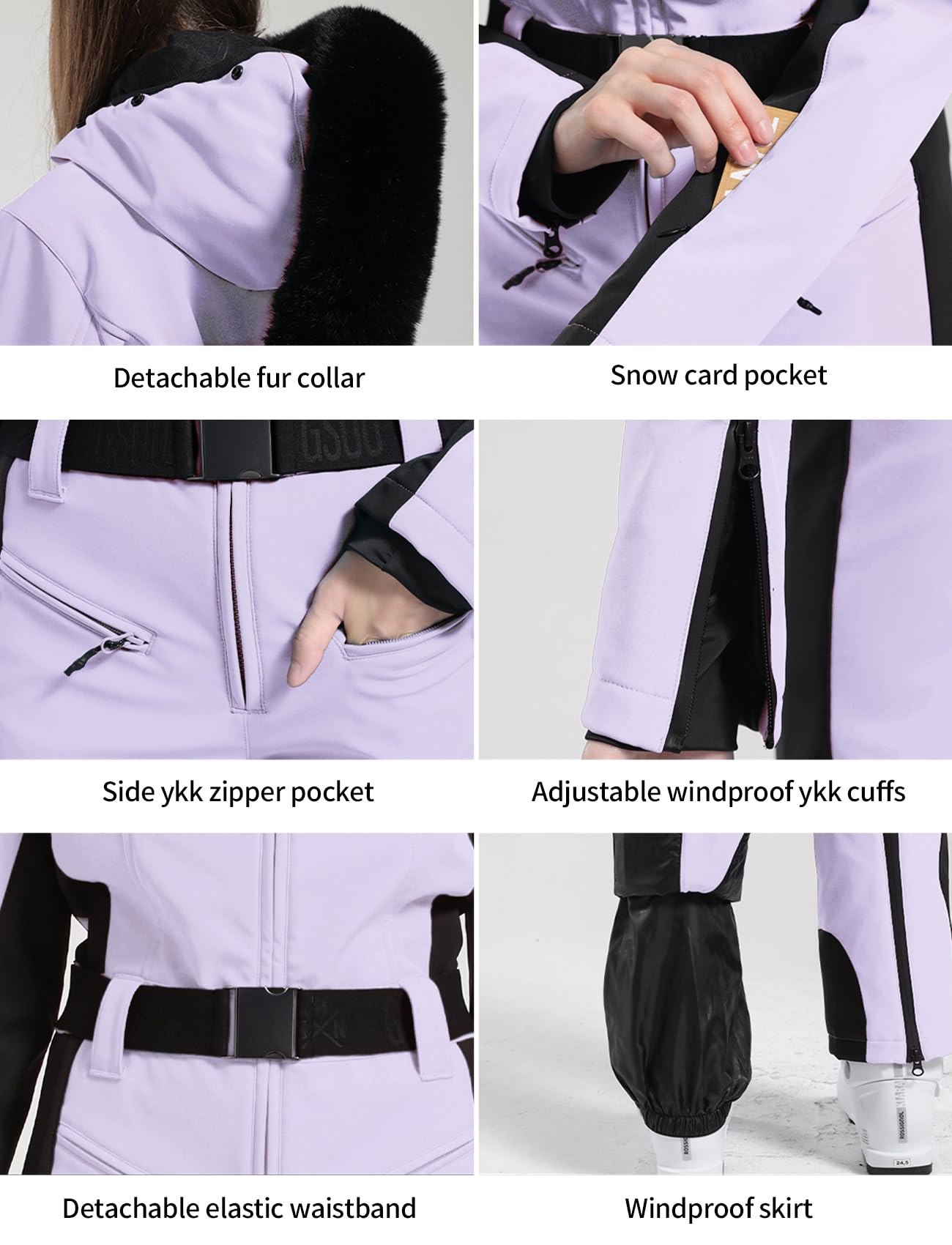 GSOU SNOW Womens Ski Suit One Piece Snowsuit Snowboard Slim Insulated Jumpsuit Jacket Waterproof Windproof for Outdoor Sports