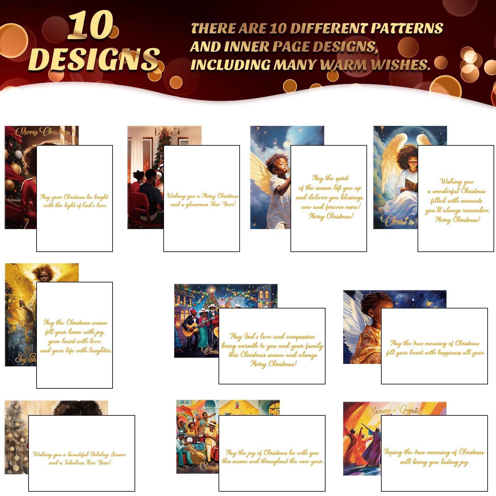 Zhanmai 100 Sets Black Christmas Cards African American Black Religious Cards with Envelopes for Christmas Supplies(Vintage)