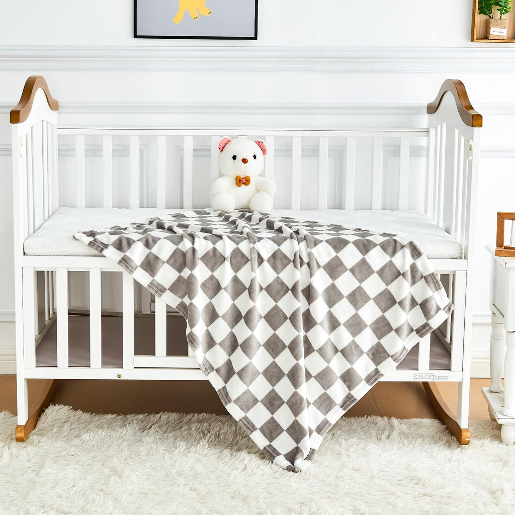 Yurhap Checkered Baby Blanket Fleece Baby Blankets Neutral for Boys Girls, Super Soft Warm Lightweight Infant Toddler Newborn Receiving Blankets for Crib Stroller, 30''x40'', Khaki