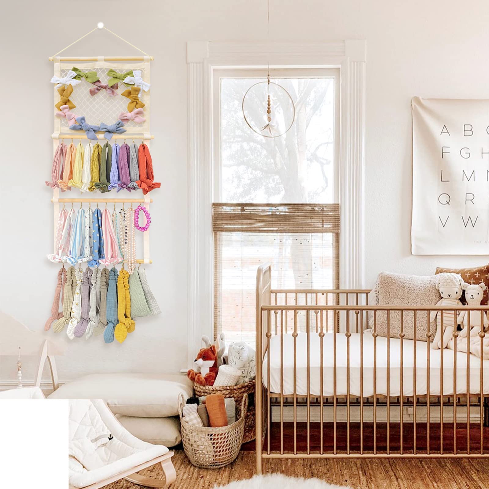 POVETIRE Headband Holder Hair Bows Organizer for Girls, Baby Headbands Hair Accessories Organizer Storage Wall Hanging Decor for Toddler Girls Room