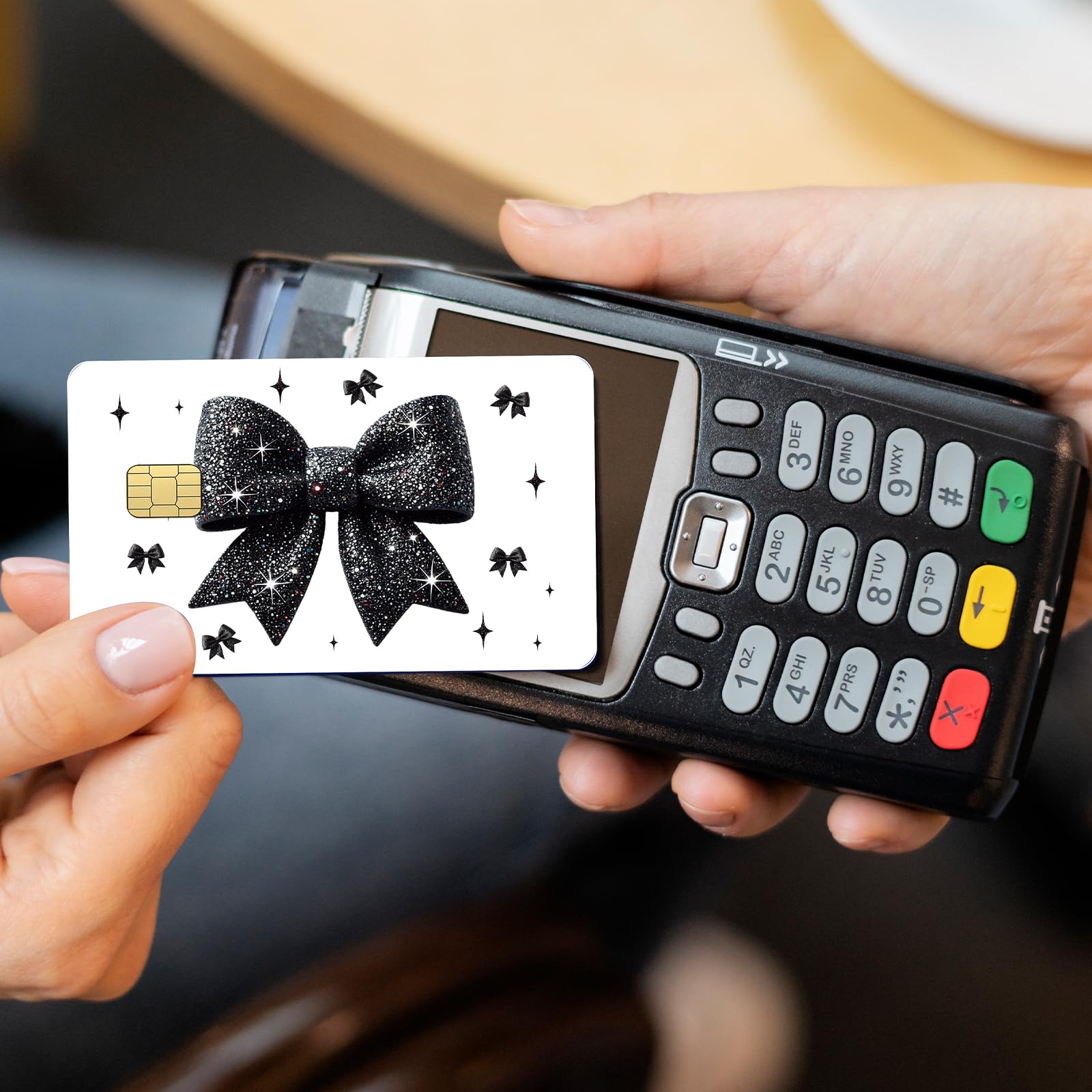 Coquete Leopard Credit Card Skin - 4 Pcs Cherry Bow 8 Ball Billiards Debit Skin Stickers Leopard Lip Print Credit Decal Cover Set for Transportation Key Debit Bus Cards Women