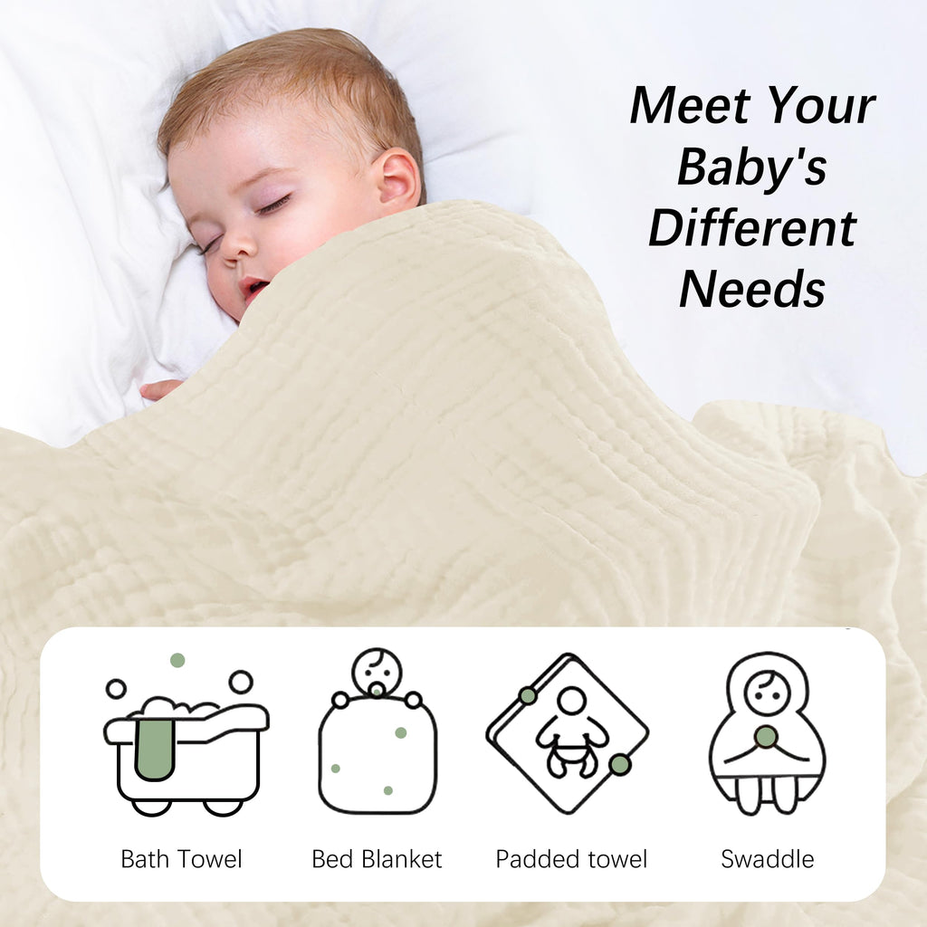 SWEET DOLPHIN Muslin Hooded Baby Bath Towels - 2 Pack 100% Cotton Towel for Babies, Infants, Toddlers - 32x32Inch - Highly Absorbent and Newborn Essential, Light Bean Paste