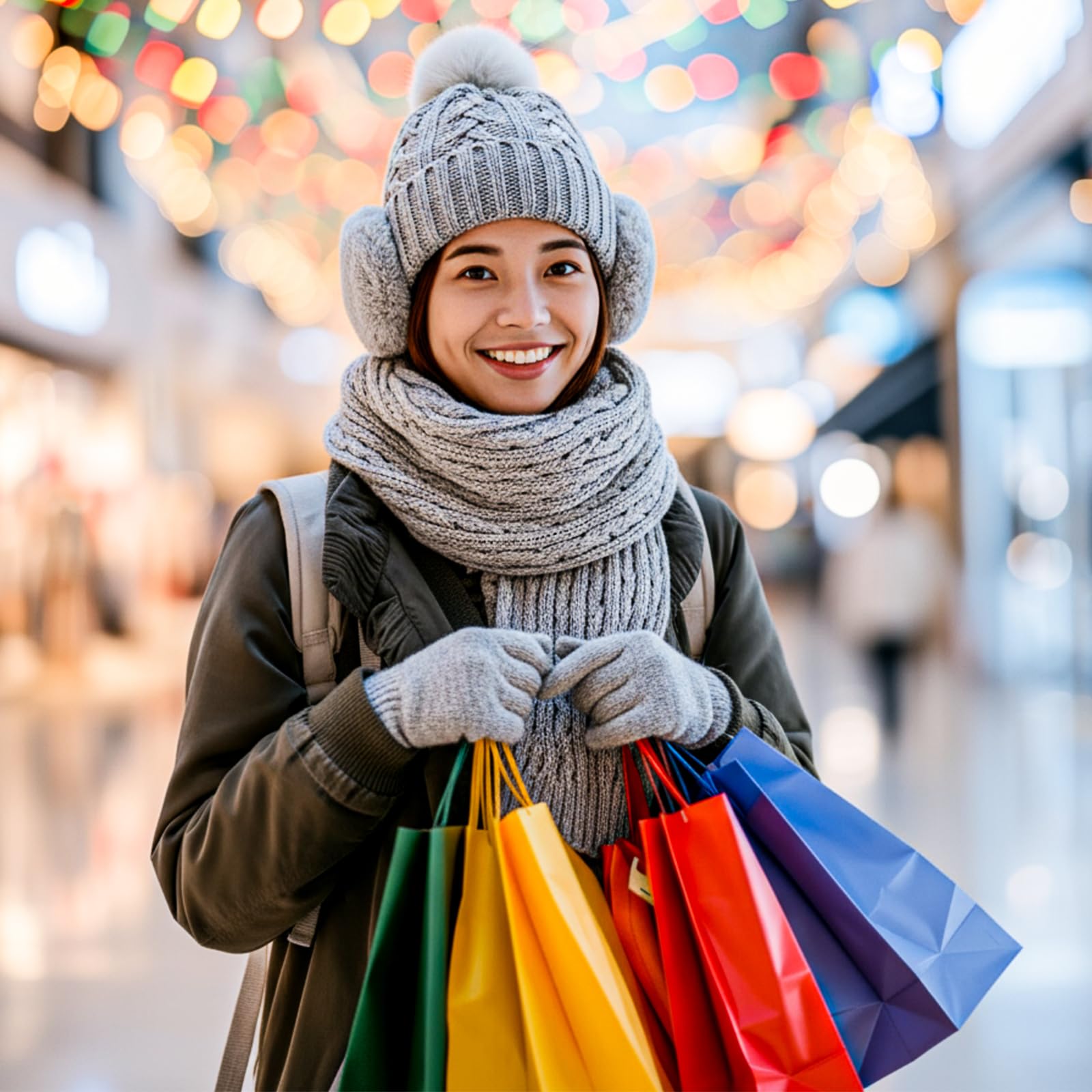 Geyoga 6 Pcs Winter Warm Set for Women Warm Beanies Hats Touchscreen Gloves Long Scarf Ear Muffs Socks Winter Gifts for Women