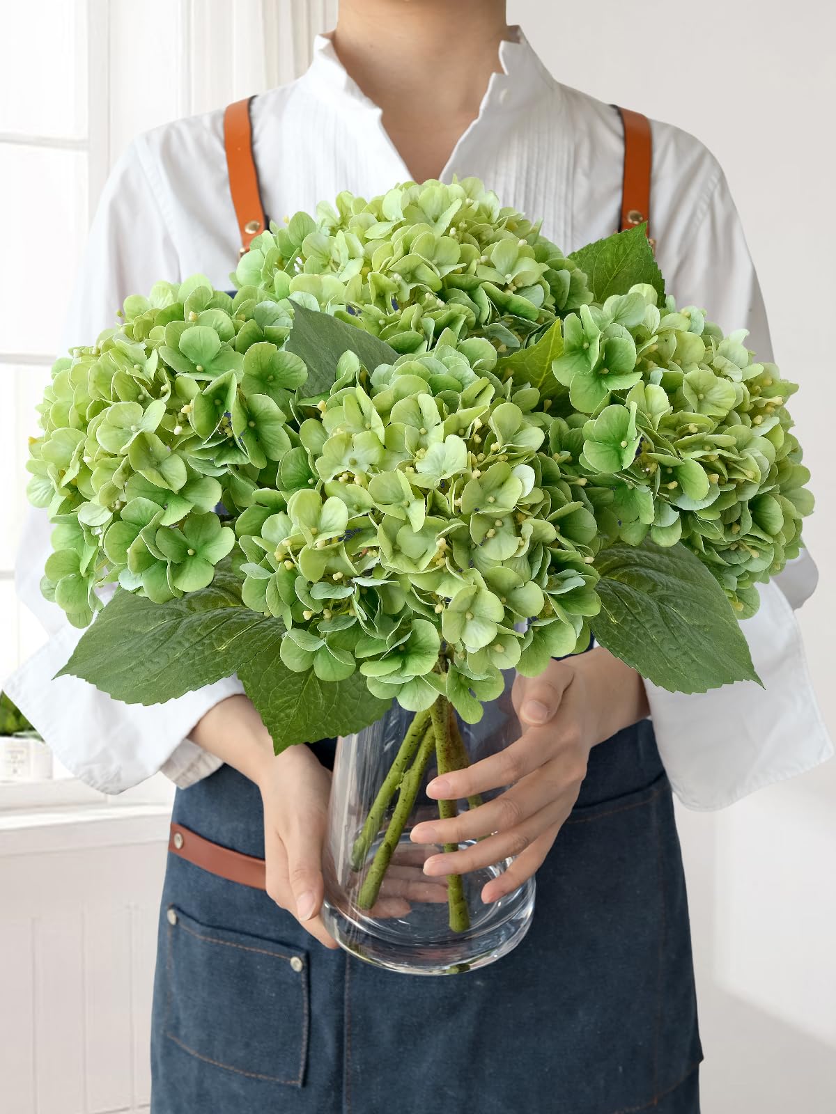 Light Blue Hydrangea Artificial Flowers,4Pcs 20" Real Touch Lifelike Silk Artificial Hydrangeas, Full Fake Flowers for Bouquet Table Centerpieces Spring Wedding Indoor Home