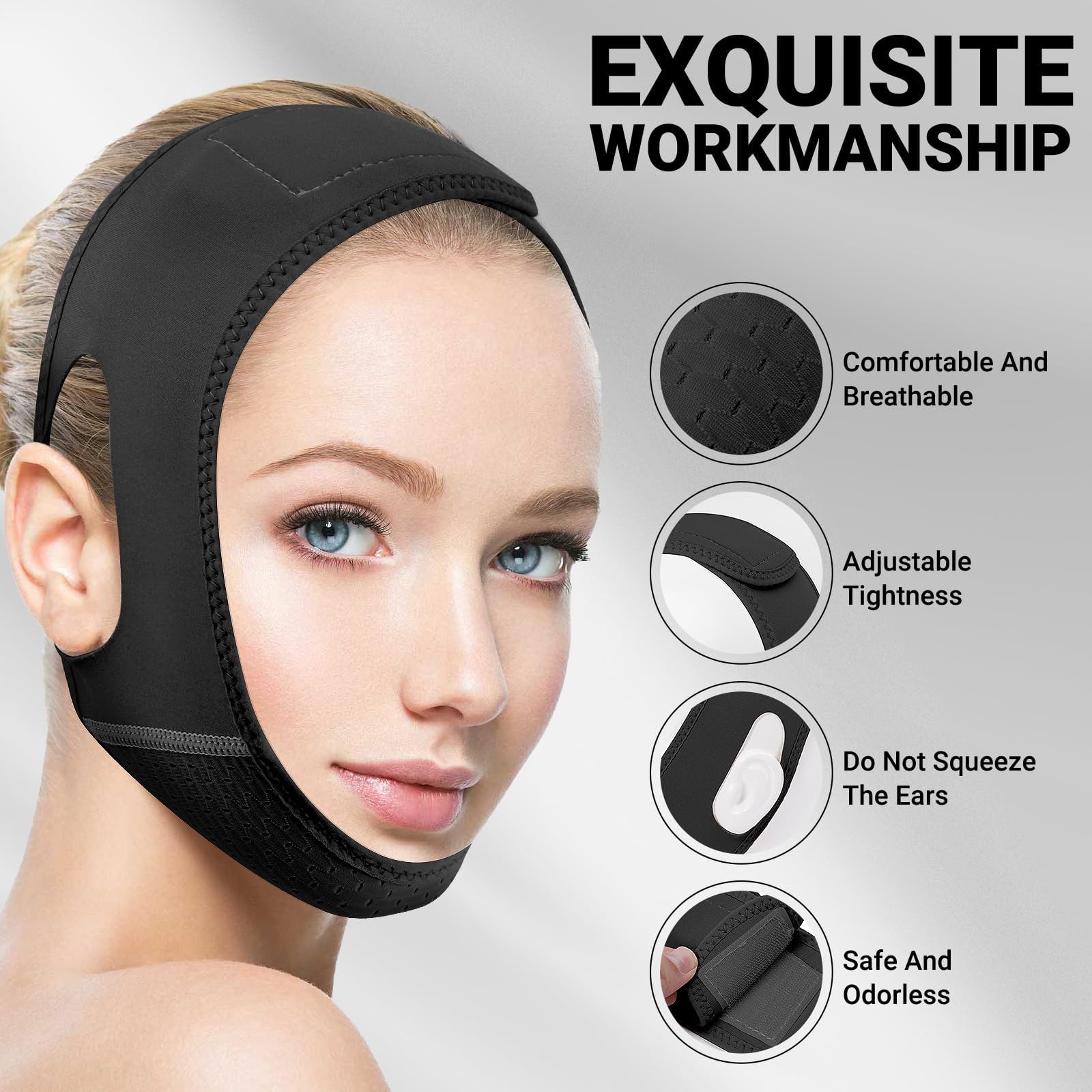 Reusable V Line Lifting Mask with Chin Strap for Sleeping,Face Lift Prevent Sagging, Jaw Exerciser,Pink,M