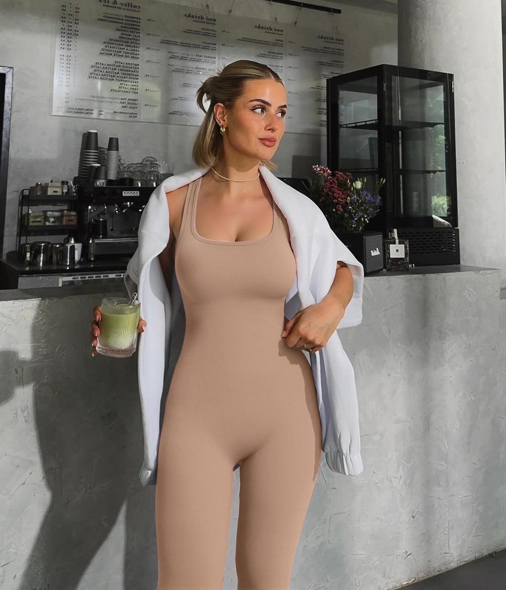 TrainingGirl One Piece Jumpsuits for Women Summer Workout Yoga Gym Rompers - Casual Cute Sleeveless Bodysuits Tank Top