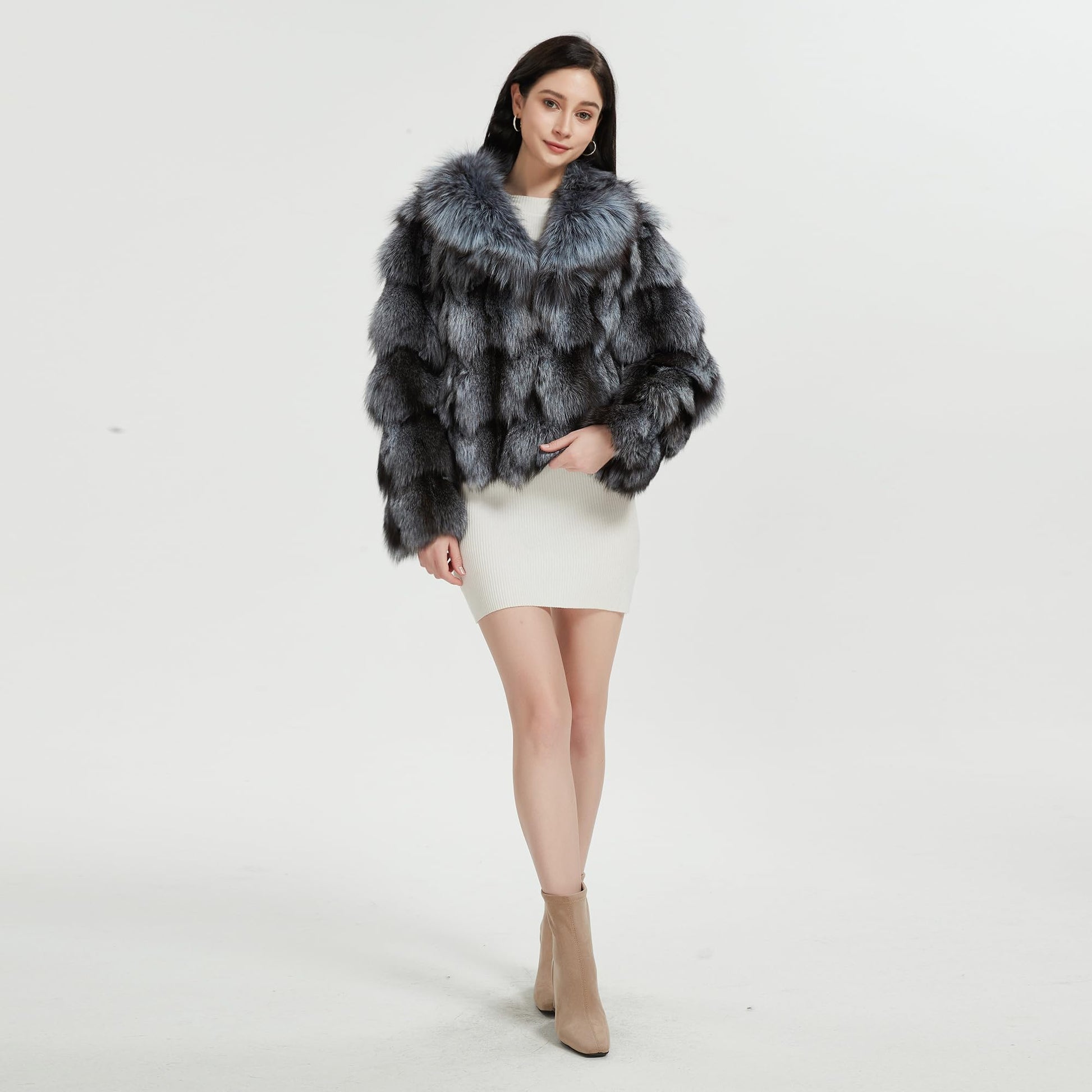 Fur Story Women's Genuine Fox Fur Coat Thick Warm Fur Jacket Winter coat