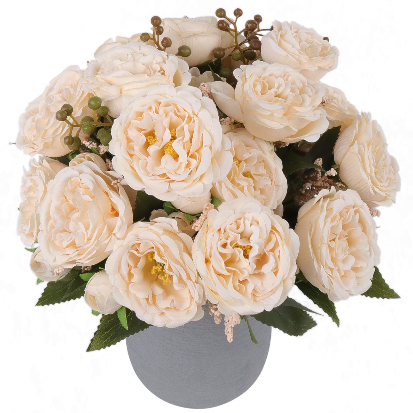 4 Bundles Artificial Peonies Silk Flowers, White Faux Peony Bouquet Florals Arrangements Decor for Farmhouse Home Boho Wedding Table Centerpiece, Fake Plastic Flowers Bulk Vase Decoration (White)
