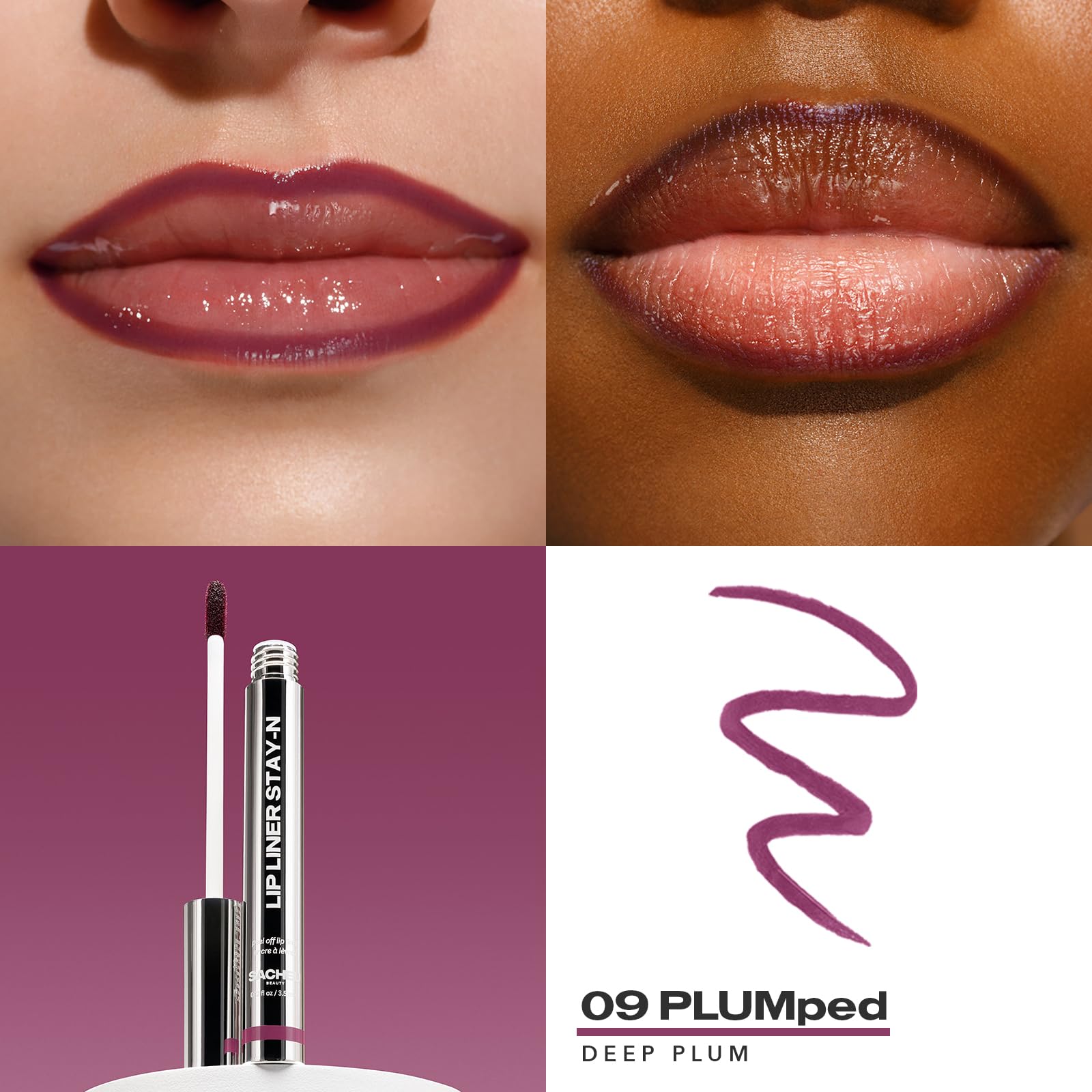 Sacheu Lip Liner STAY-N Peel Off Lip Stain — Long Lasting Matte Lip Tattoo Transfer Proof Lipstain Infused with Hyaluronic Acid & Vitamin E for All Skin Types — Vegan & Cruelty-Free, Deep Bundle