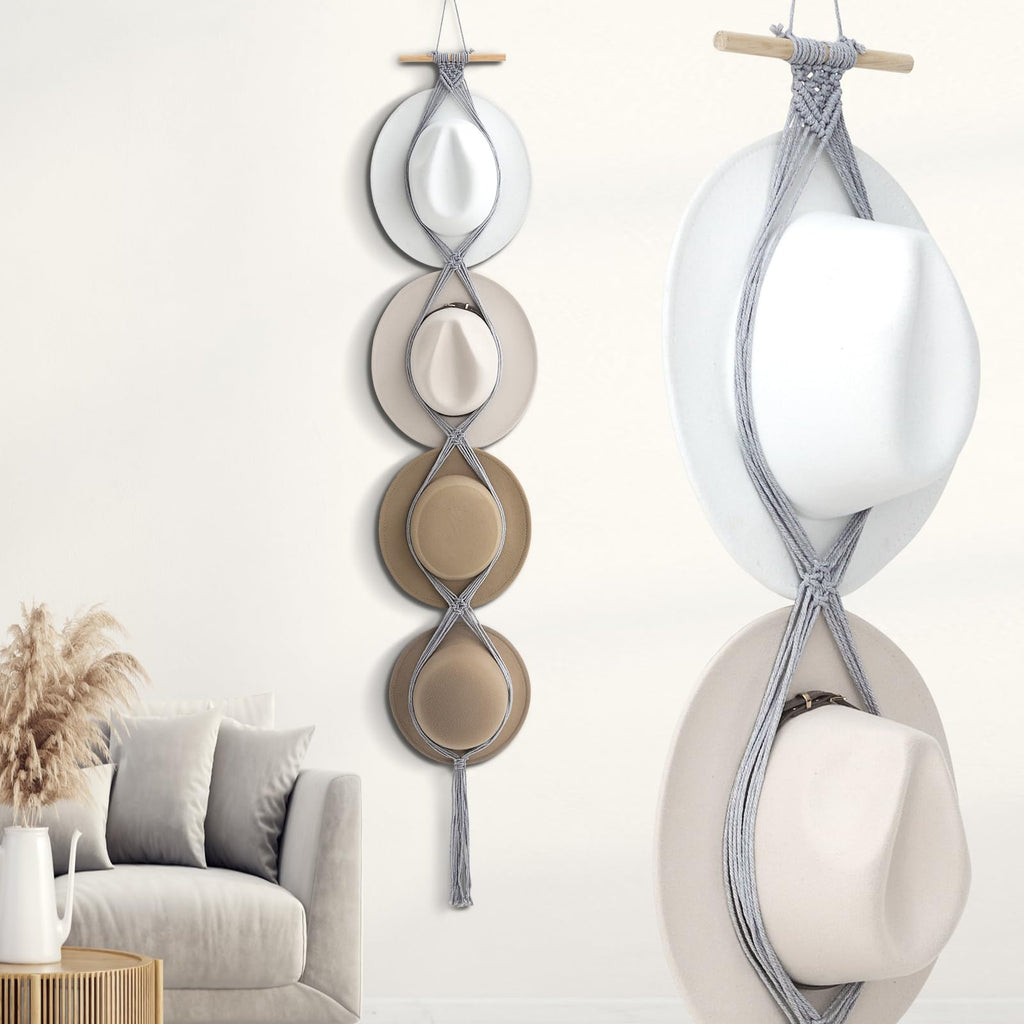 Yulejo Macrame Hat Hangers Boho Hat Rack for Wall Western Cowboy Hanging Organizer for Door Wall Room Bedroom