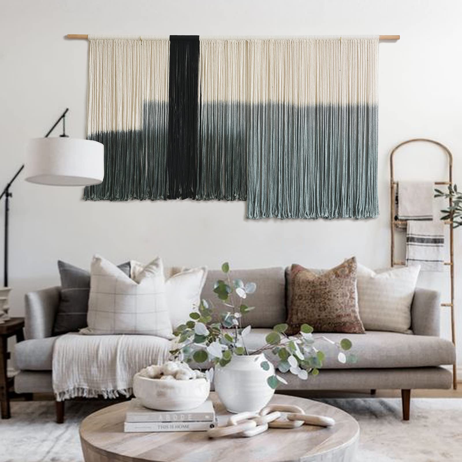 Flber Macrame Wall Hanging Tie-Dye Geometric Decor Large Scale Wall Art Statement Bohemian Yarn Tapestry Home Wall Decor 59''W*35''L