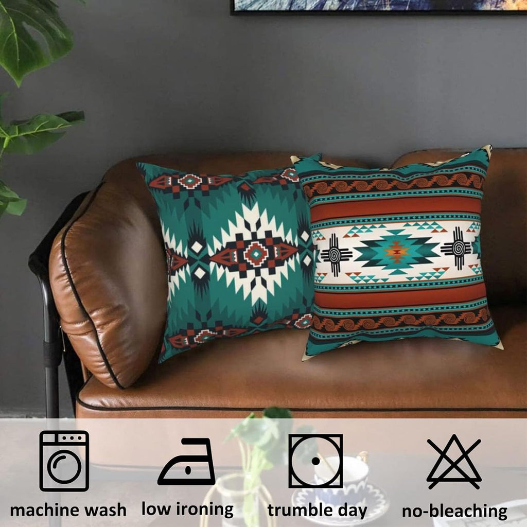 Western Native American Throw Pillow Covers 18X18 Southwestern Boho Aztec Navajo Turquoise Decorative Cushion Pillow Cases for Outdoor Home Decor Set of 4, Double Side Print (African Mudcloth)
