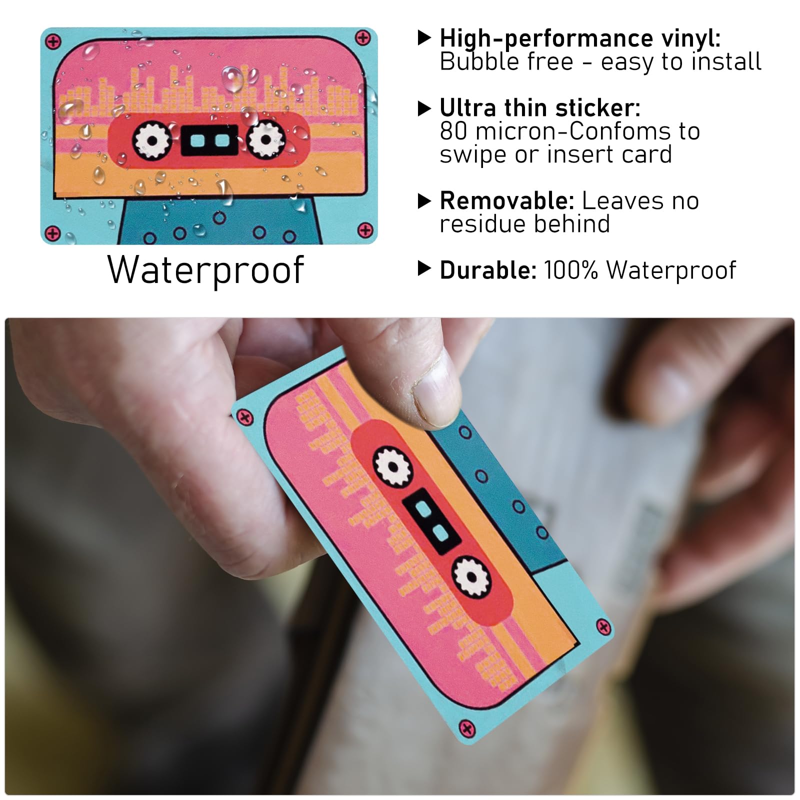 4PCS Credit Card Skin Set, Waterproof Debit Card Sticker Game Machine Theme Bank Card Sticker Skins - Black