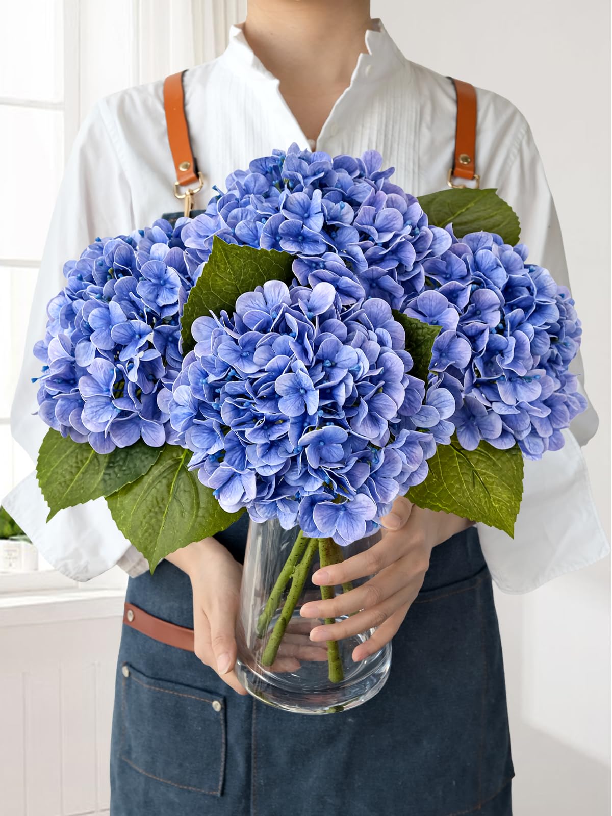 Light Blue Hydrangea Artificial Flowers,4Pcs 20" Real Touch Lifelike Silk Artificial Hydrangeas, Full Fake Flowers for Bouquet Table Centerpieces Spring Wedding Indoor Home