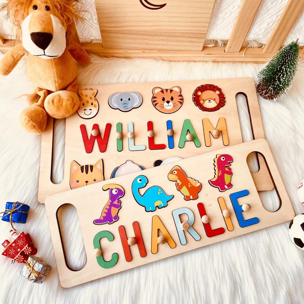 Personalized Name Puzzle for Kids, Personalized Baby Gifts Custom Name Puzzles for Toddlers 1-3 Animal Puzzle, Customized 1st Birthday for Girls & Boys Wooden Puzzle Montessor Toys for Kids