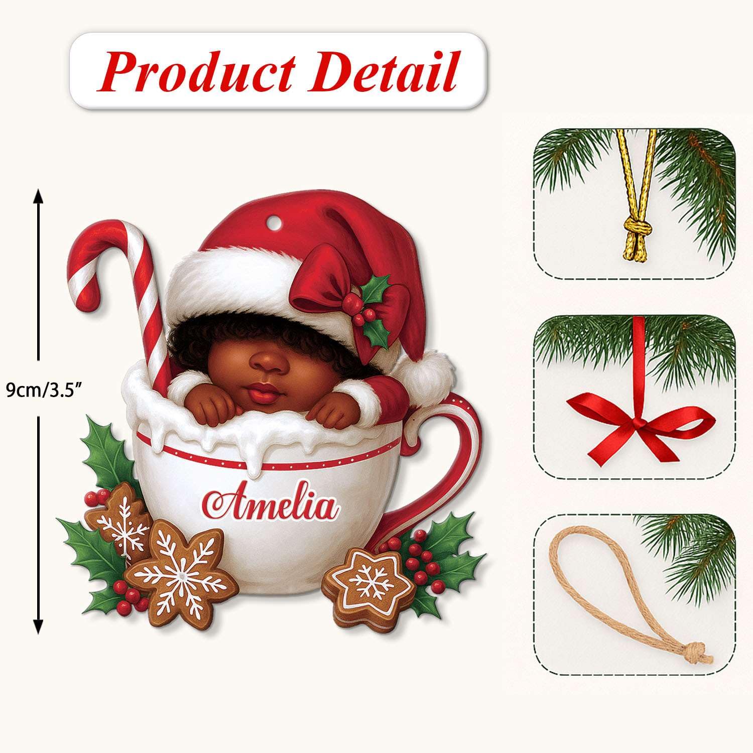 2D Acrylic Christmas Elf Shaped Ornament with Gift Box, Personalized Name Holiday Keepsake, Cute Ornament for Kids Room, Custom Name African-Inspired Decoration, Gifts for Boys