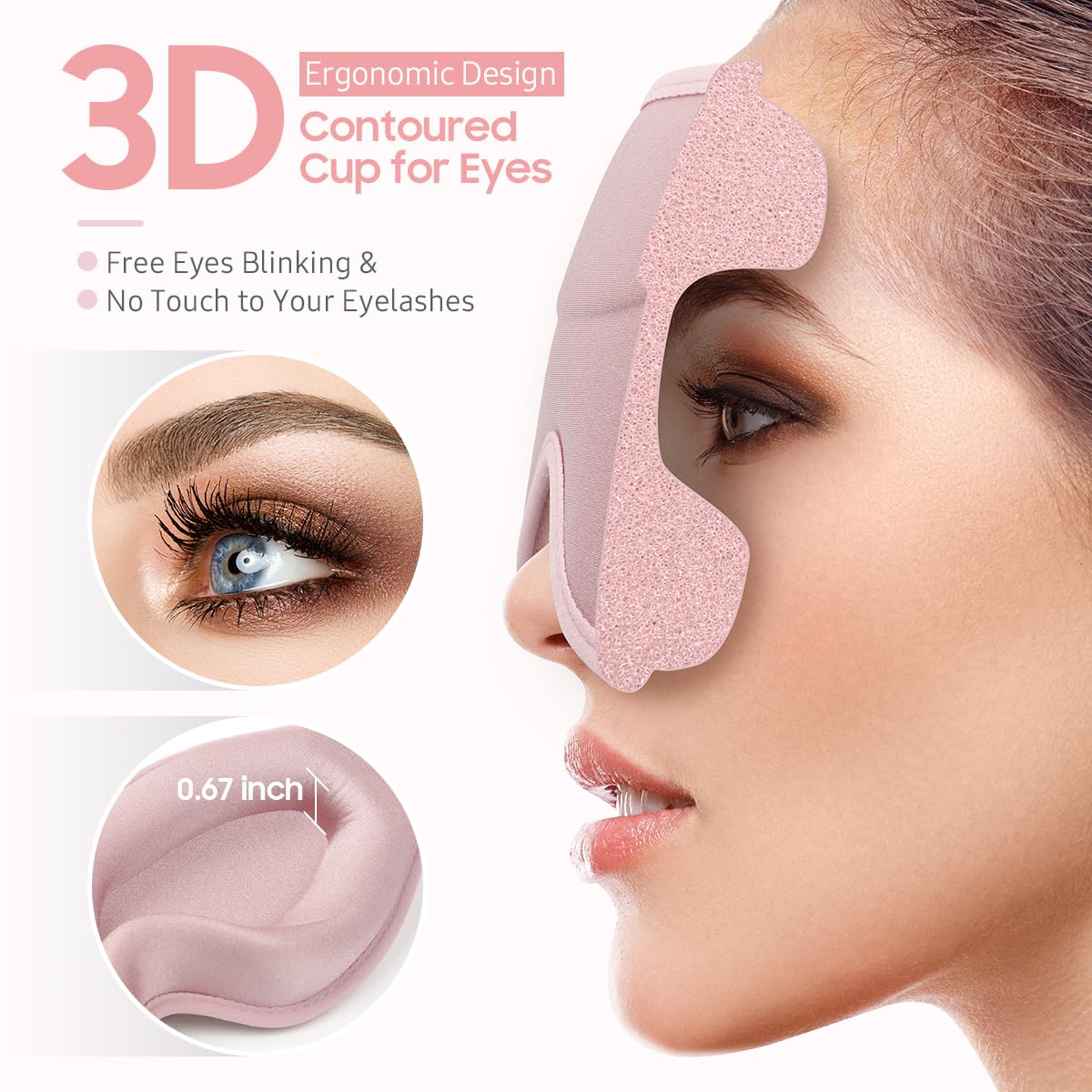 Sleep Mask, Premium Eye Mask for Sleeping, Total Blackout, Super Soft Comfort, Adjustable Fit, Upgraded 3D Ergonomic Designed Sleeping Mask for Home, Office, Travel, Meditation, Yoga, Pink