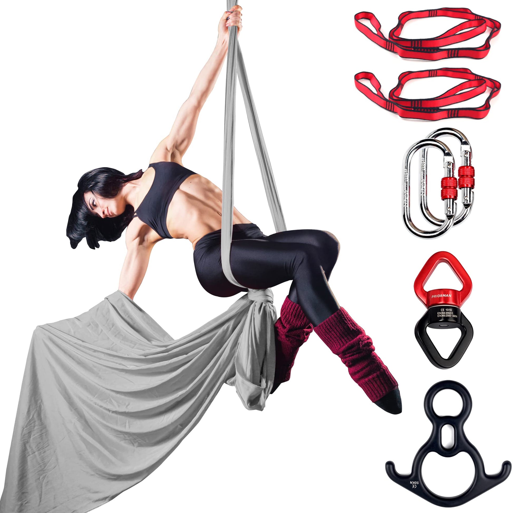 Aerial Silks Set, Premium Ariel Yoga Hammock 9 Yards Aerial Silk, Low-Stretch Fabric, Yoga Starter Kit for Home, Aerial Rig for All Skill Levels - All Hardware Included