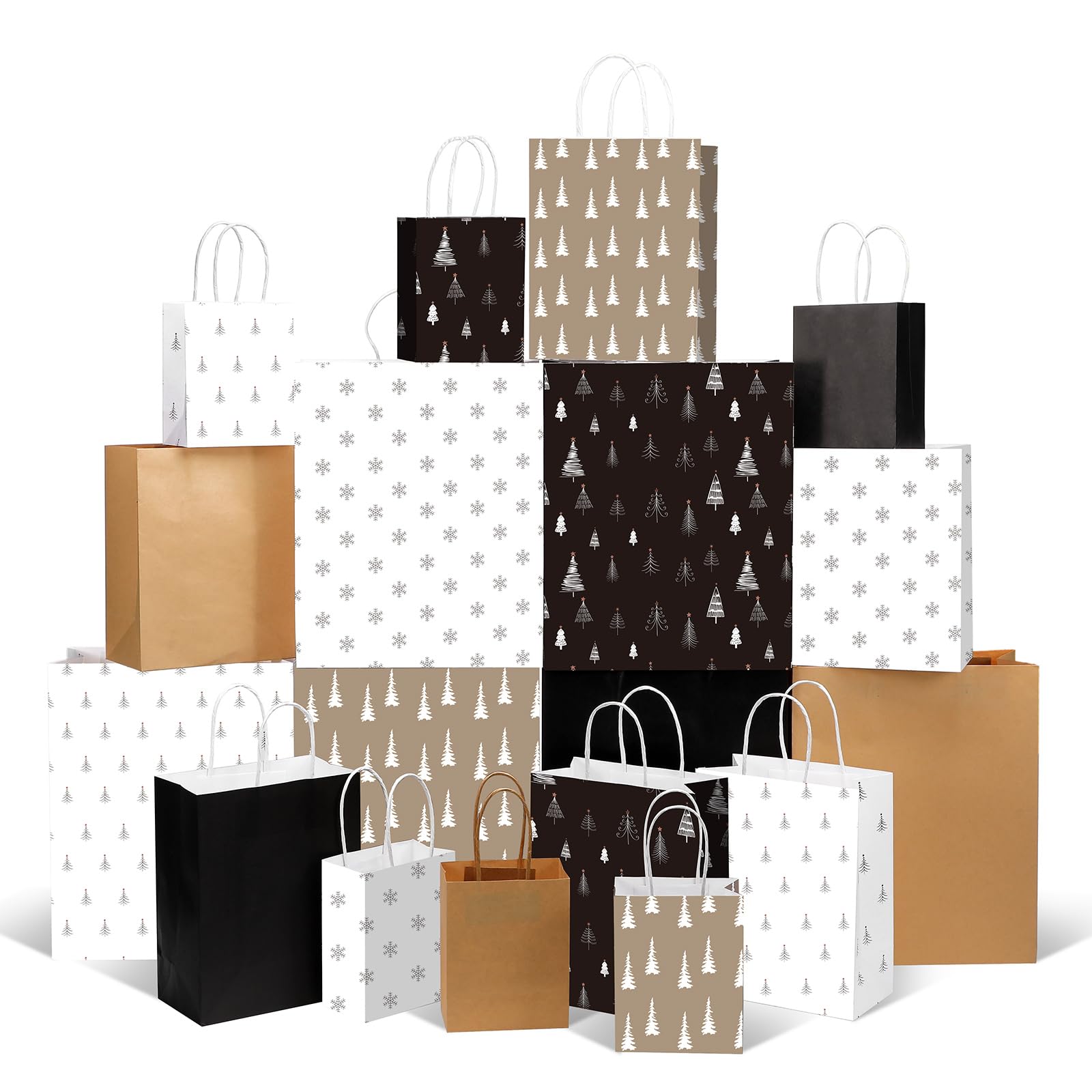 Trandraft 18 Pcs African American Christmas Kraft Gift Bags with Handles Assorted Sizes Black Santa Christmas Gift Paper Bags 6 Styles 3 Sizes Xmas for Favors Wrapping