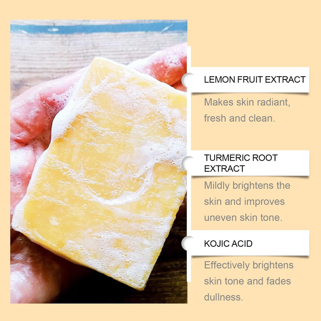 Turmeric Wash and Care 3 Piece Set, Turmeric Trio: Kojic Soap Bar/Facial Pads/Face Cleansing Wash with Brush, Jabon de Curcuma, Tumeric Soap Facial Cleaner Skincare Three Set for Face & Body (A)