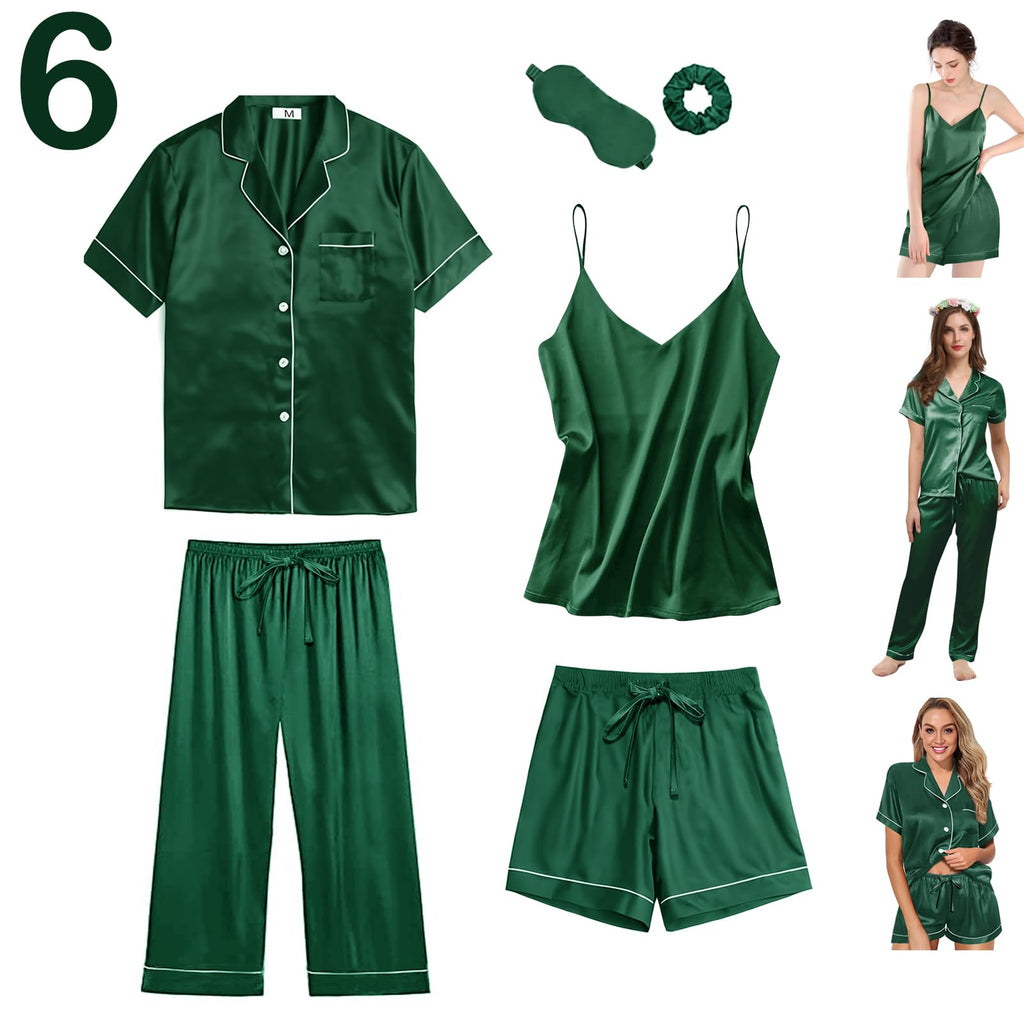 6Pcs Womens Silk Satin Pajama Sets Pj Sets Short Pjs Set Pajamas Sleepwear Camisole Sexy Cami