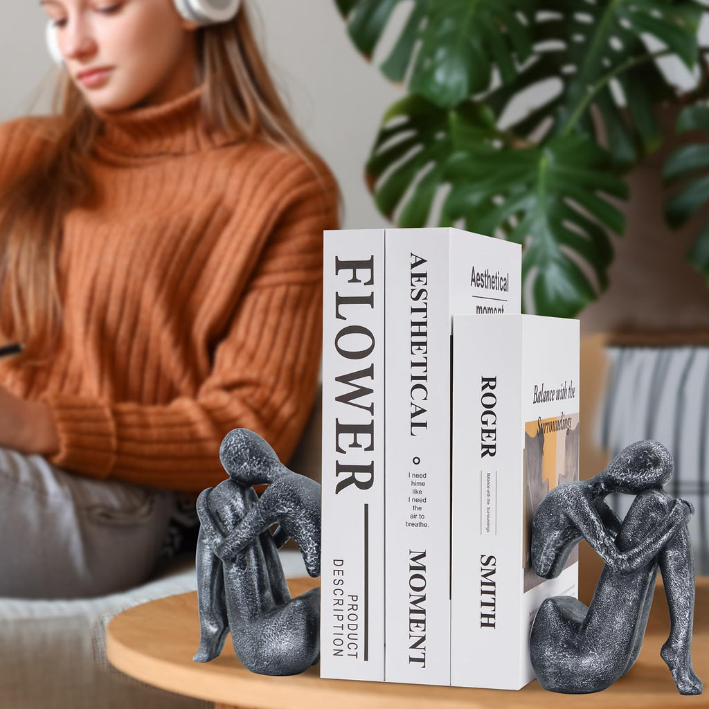 Black Decor Women Statue, Thinker Girl Sculptures, Modern Abstract Art Accents, Black Resin Collectible Figurines for Living Room Bedroom Bookshelf Coffe Table, Resin, 1Piece