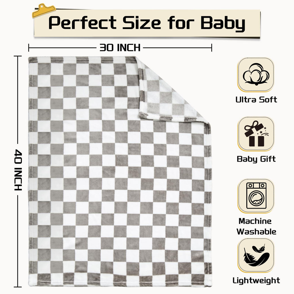 Yurhap Checkered Baby Blanket Fleece Baby Blankets Neutral for Boys Girls, Super Soft Warm Lightweight Infant Toddler Newborn Receiving Blankets for Crib Stroller, 30''x40'', Khaki