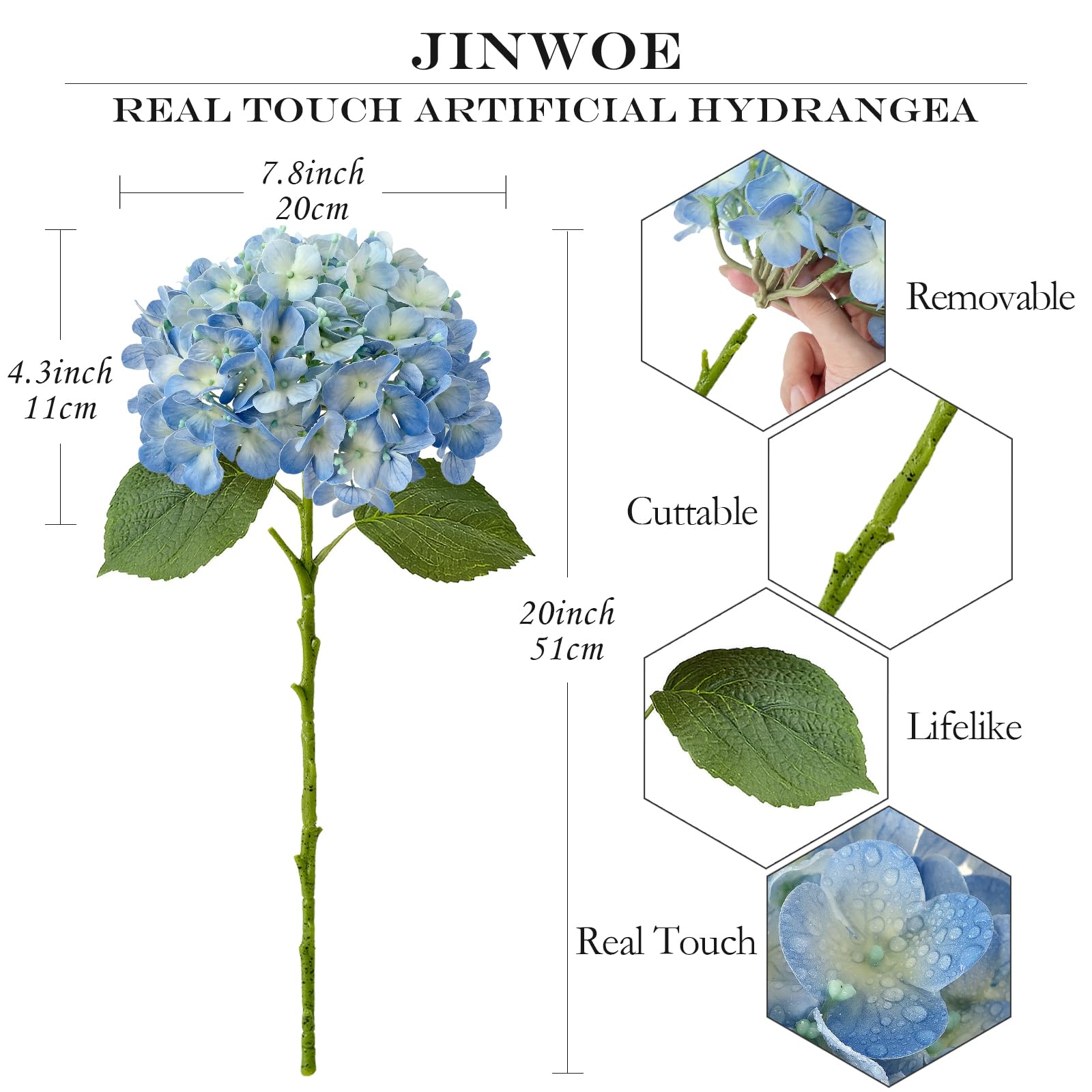 Light Blue Hydrangea Artificial Flowers,4Pcs 20" Real Touch Lifelike Silk Artificial Hydrangeas, Full Fake Flowers for Bouquet Table Centerpieces Spring Wedding Indoor Home