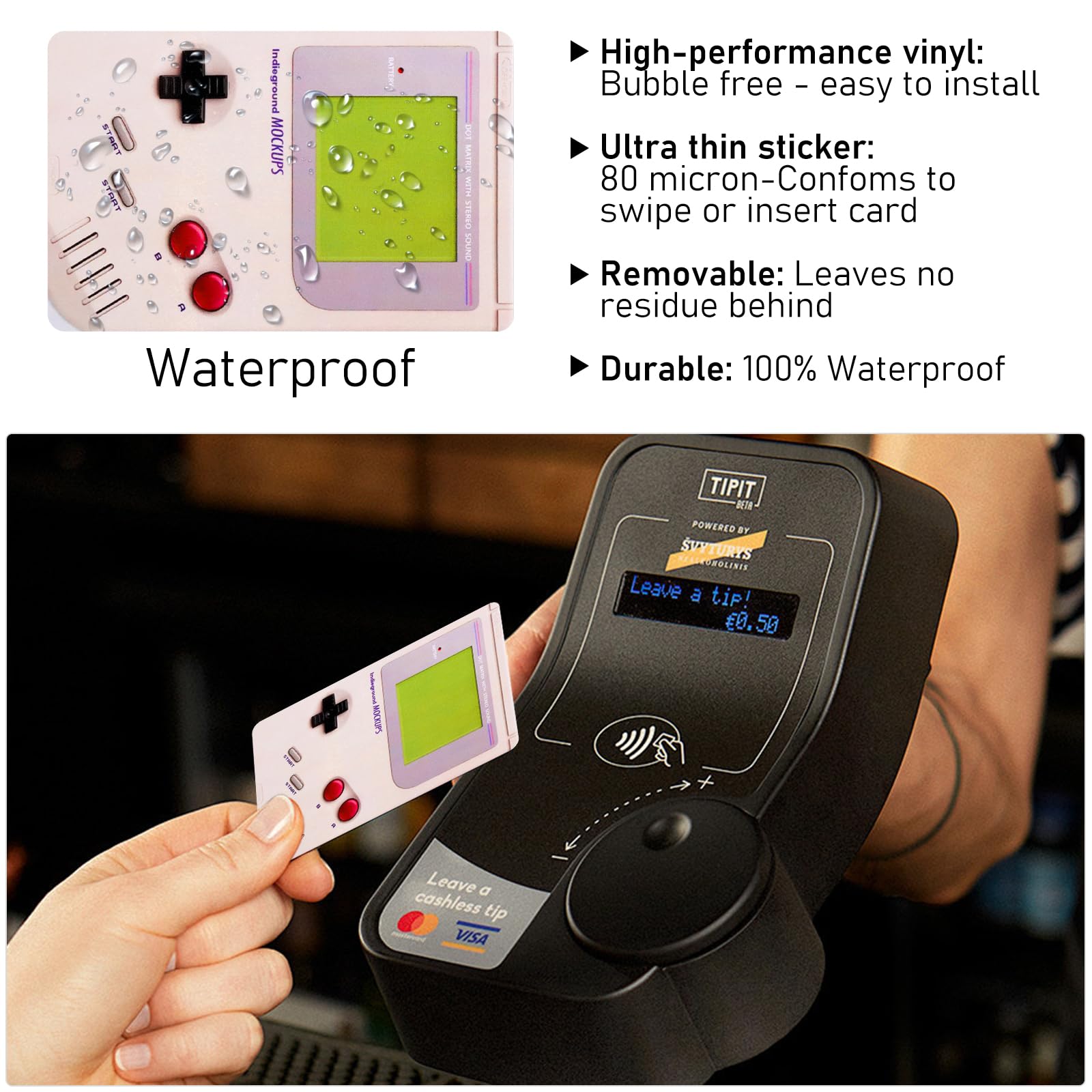 4PCS Credit Card Skin Set, Waterproof Debit Card Sticker Game Machine Theme Bank Card Sticker Skins - Black