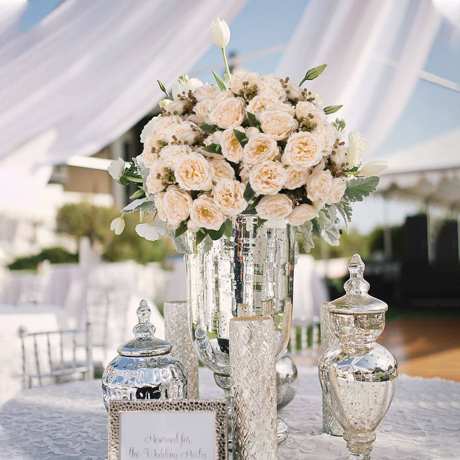 4 Bundles Artificial Peonies Silk Flowers, White Faux Peony Bouquet Florals Arrangements Decor for Farmhouse Home Boho Wedding Table Centerpiece, Fake Plastic Flowers Bulk Vase Decoration (White)