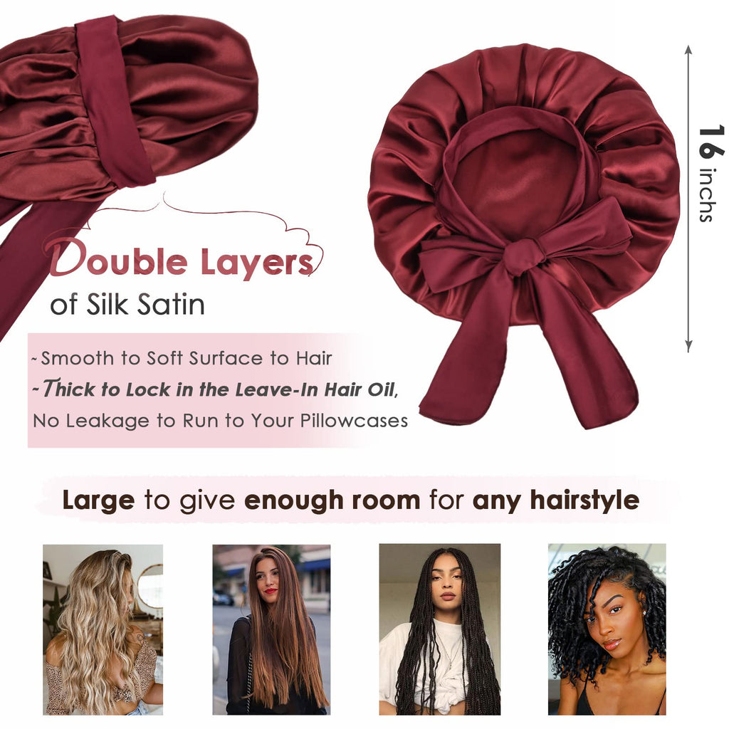 YANIBEST Silk Bonnet for Sleeping Women Satin Bonnet Double Layer Satin Lined Hair Bonnet with Tie Band Curly Hair Blush Pink