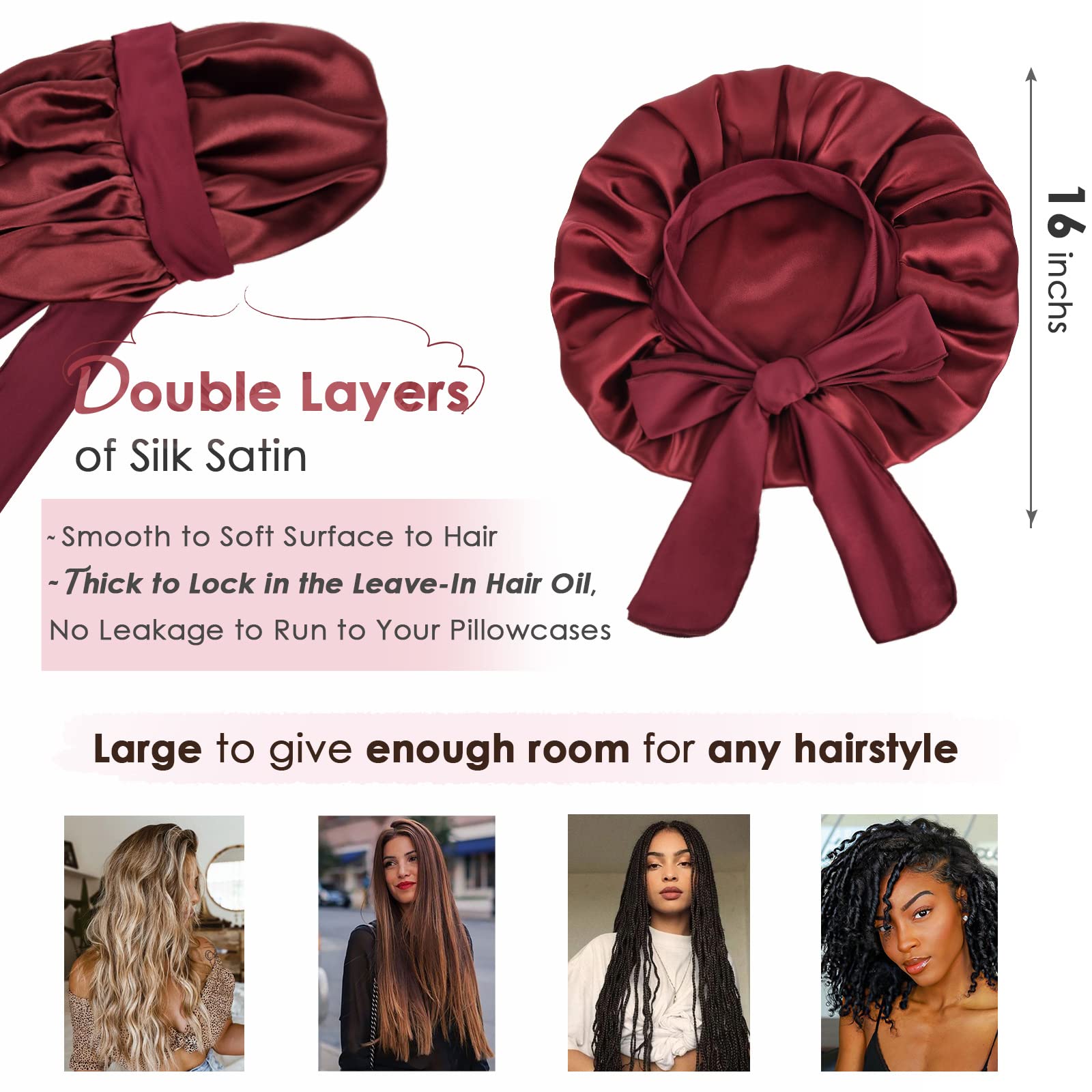 YANIBEST Silk Bonnet for Sleeping Women Satin Bonnet Double Layer Satin Lined Hair Bonnet with Tie Band Curly Hair Blush Pink
