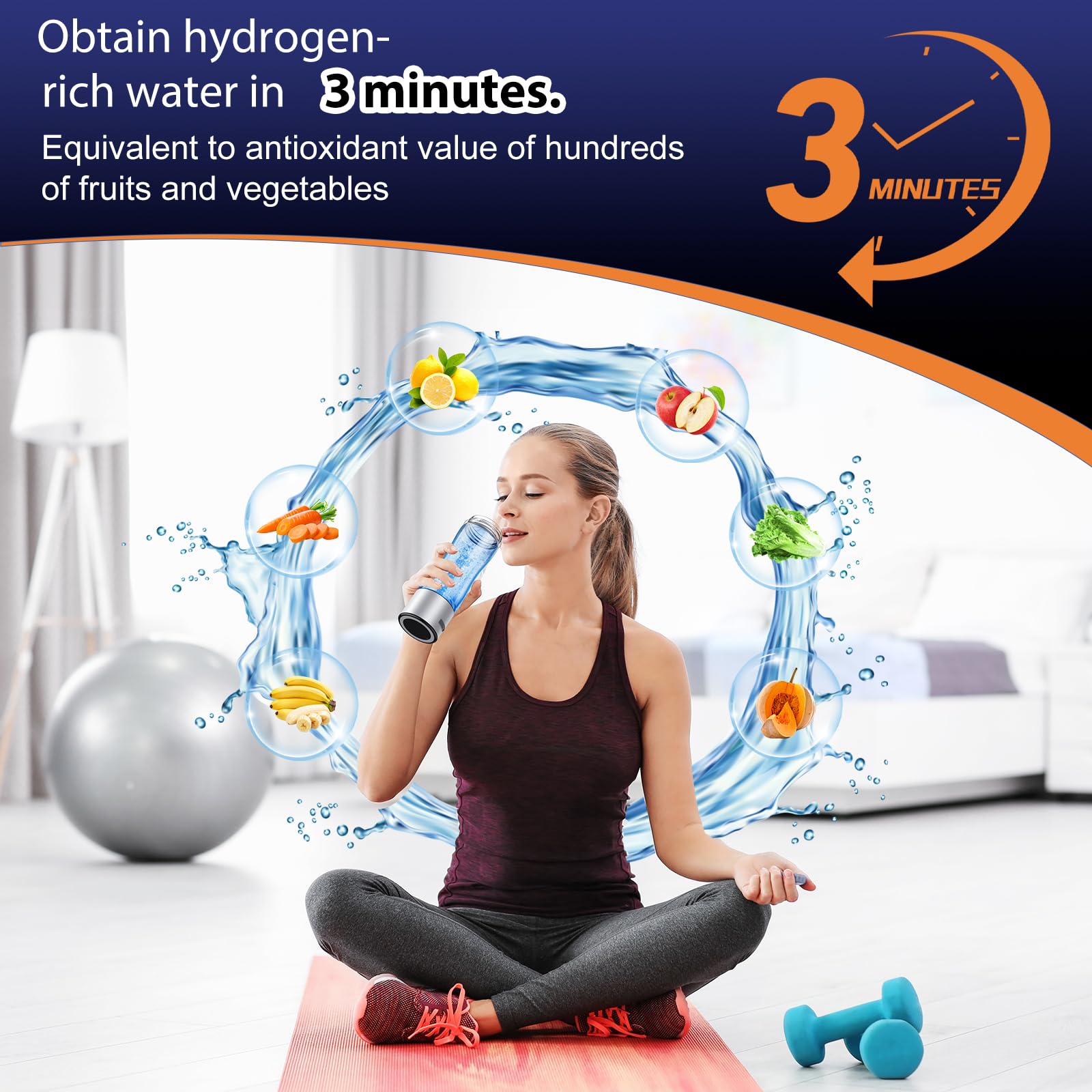Hydrogen Water Bottle Generator, Portable Rechargeable aquahealth Hydrogen Water, Hydrogen Water Ionizer Machine, with SPE/PEM Technology, for Home Office Travel Fitness Drinking
