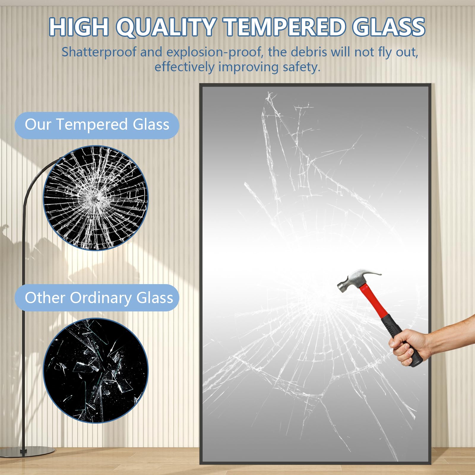 Oversized Floor Mirror Full Length with Stand, 72"X44" Extra Large Arch Standing Mirror Full Length, Tempered Glass Black Full Body Mirror for Bedroom Living Room, Aluminum Alloy Frame