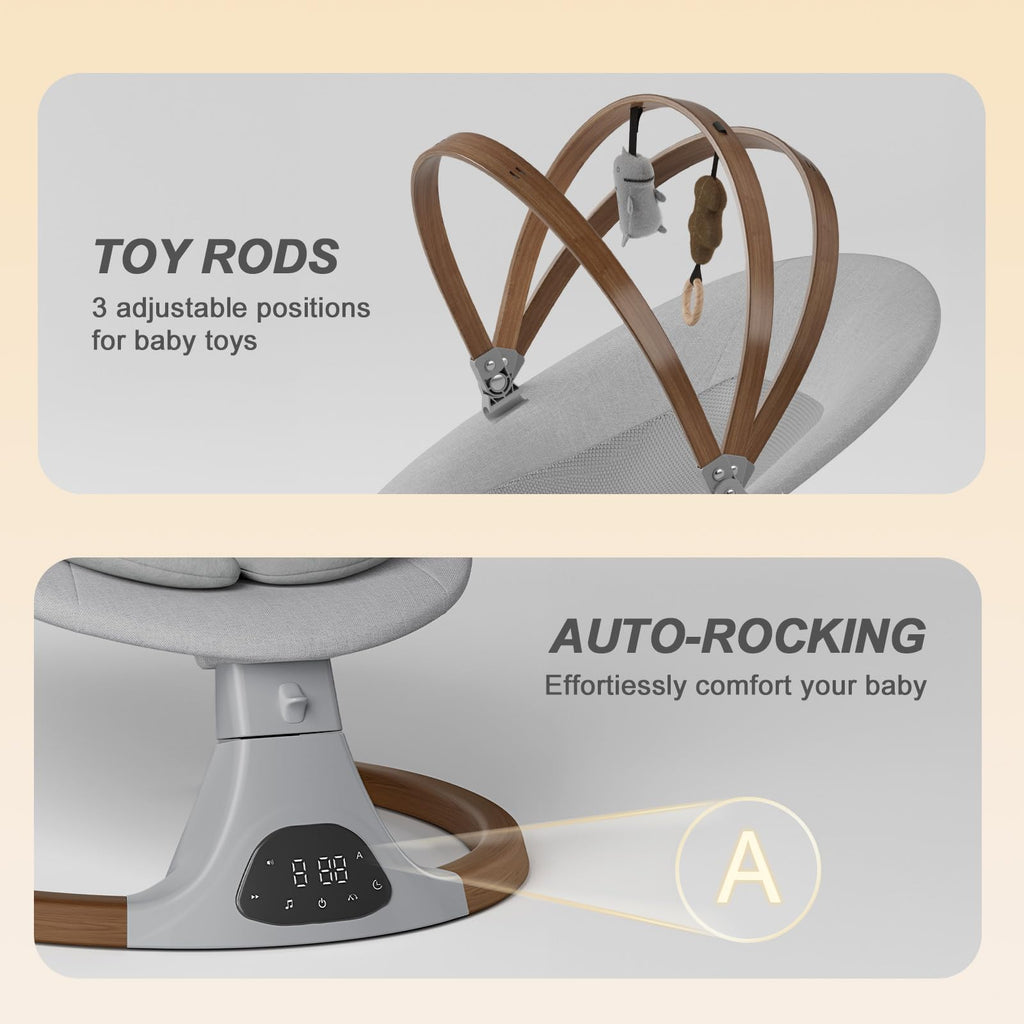 Baby Swings for Infants, Monamii Baby Swing, Infant Swing with 5 Speeds, 10 Lullabies, Electric Swing for Baby, Indoor & Outdoor Use (Beige)