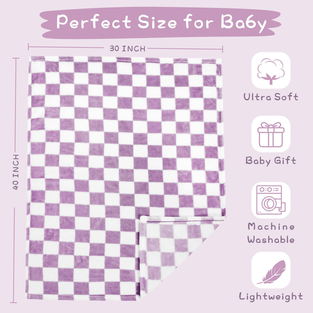 Yurhap Checkered Baby Blanket Fleece Baby Blankets Neutral for Boys Girls, Super Soft Warm Lightweight Infant Toddler Newborn Receiving Blankets for Crib Stroller, 30''x40'', Khaki