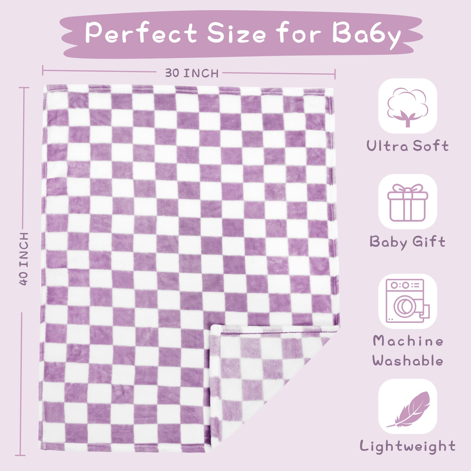 Yurhap Checkered Baby Blanket Fleece Baby Blankets Neutral for Boys Girls, Super Soft Warm Lightweight Infant Toddler Newborn Receiving Blankets for Crib Stroller, 30''x40'', Khaki