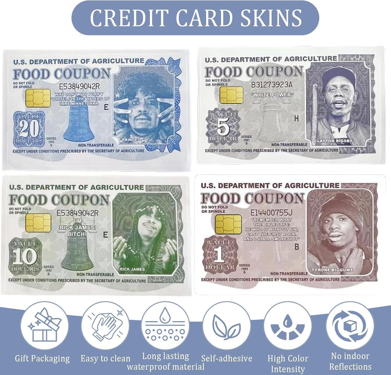 4Pcs Tyrone Biggums Food Coupon Credit Card Sticker, Debit Card Skin Cover, Personalized Food Coupon Debit Card Skin Cover, Waterproof Credit Card Skins Credit Card Covers Skin