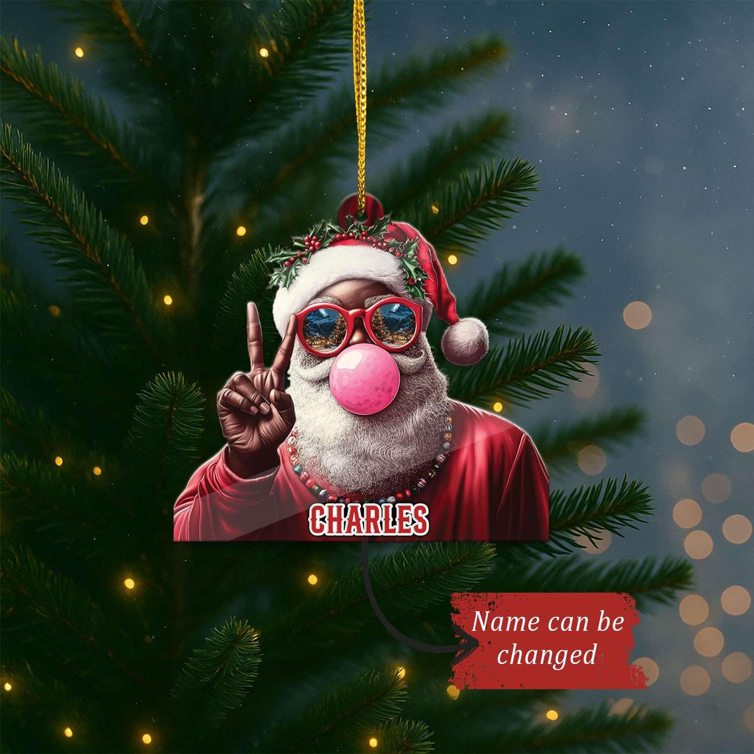 2D Acrylic Christmas Elf Shaped Ornament with Gift Box, Personalized Name Holiday Keepsake, Cute Ornament for Kids Room, Custom Name African-Inspired Decoration, Gifts for Boys